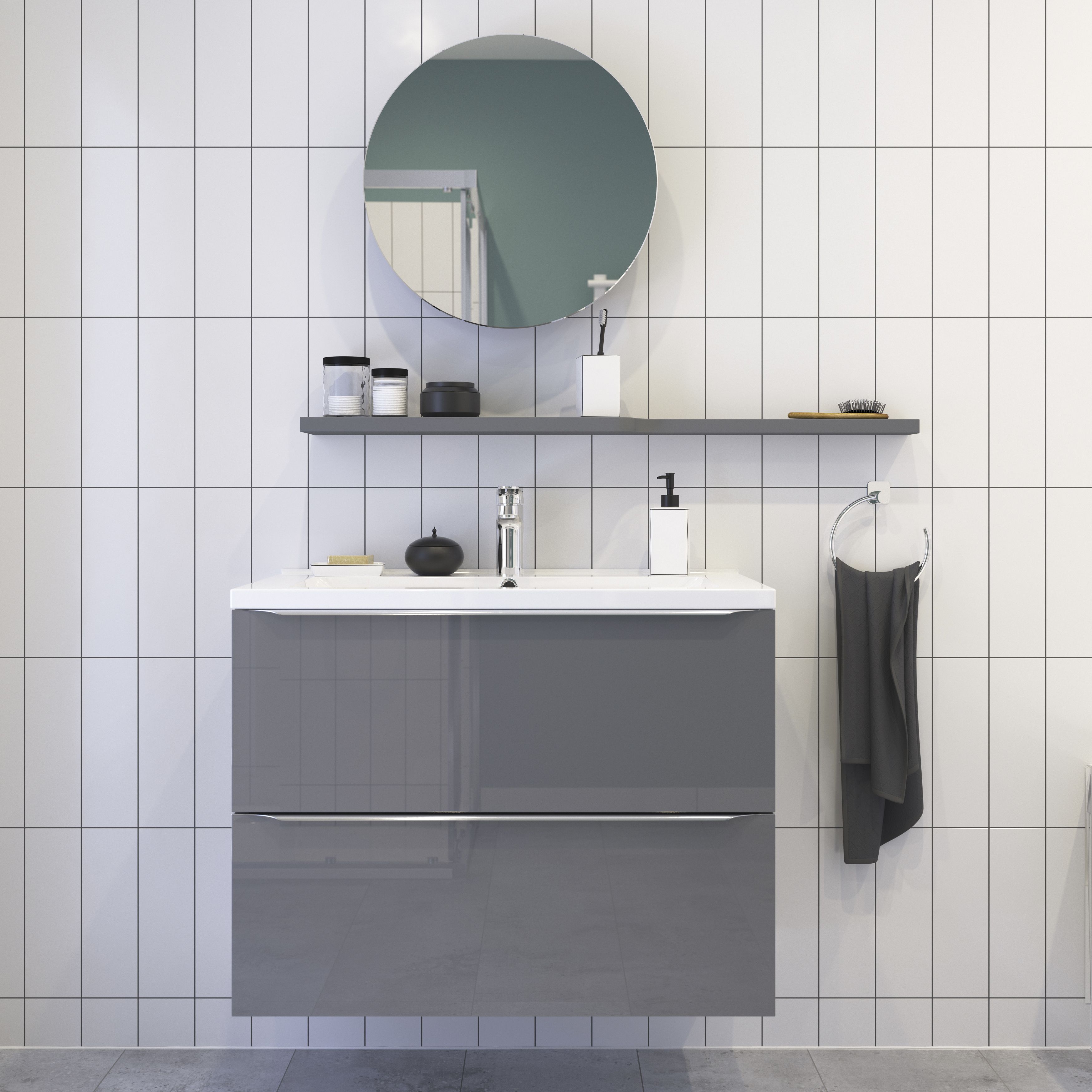Croydex Severn High gloss Wall-mounted Single Bathroom Cabinet (H)50cm (W)50cm
