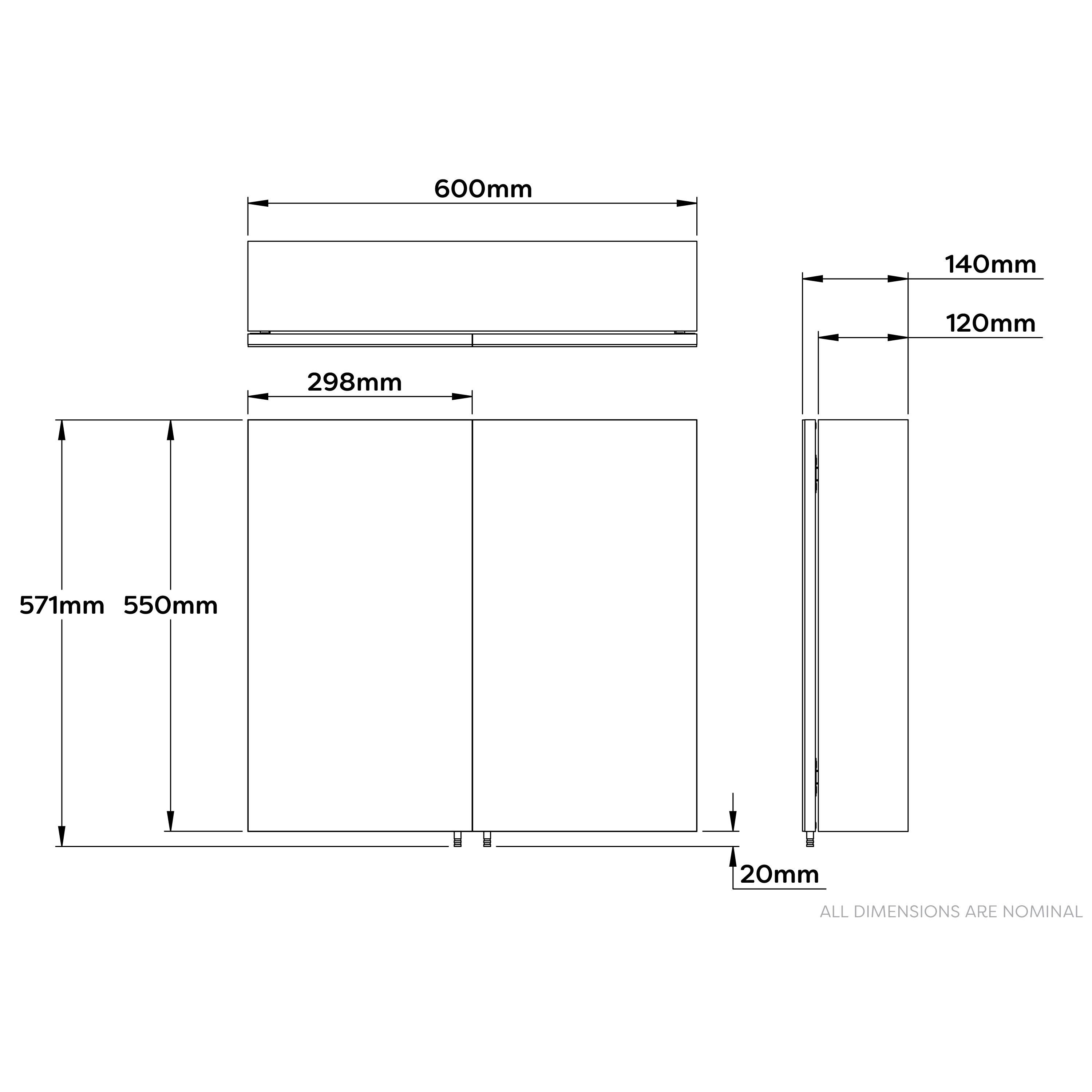Croydex Vallon Silver effect Double Bathroom Cabinet With Mirrored door (H)571mm (W)600mm