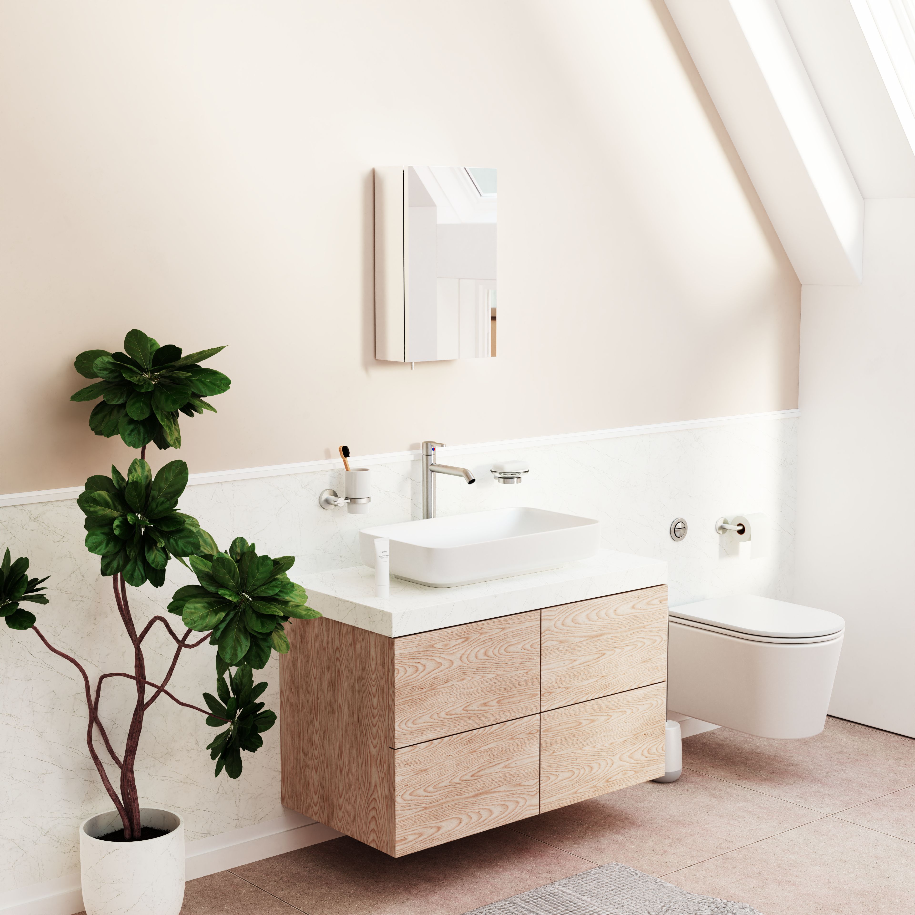 Croydex Vallon Silver effect Single Bathroom Cabinet With Mirrored door (H)521mm (W)300mm