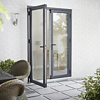 Crystal 1 Lite Glazed Grey Aluminium External French Door set, (H)2104mm (W)1204mm