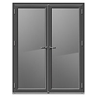 Crystal 1 Lite Glazed Grey Aluminium External French Door set, (H)2104mm (W)1804mm