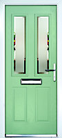 Crystal 4 panel Frosted Glazed Green Left-hand External Front Door set, (H)2055mm (W)920mm