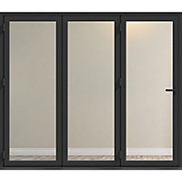 Crystal Clear Glazed Grey Aluminium LH External Folding Bi-folding door, (H)2090mm (W)2090mm