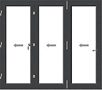 Crystal Clear Glazed Grey Aluminium LH External Folding Bi-folding door, (H)2090mm (W)2390mm