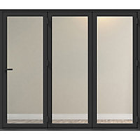 Crystal Clear Glazed Grey Aluminium RH External Folding Bi-folding door, (H)2090mm (W)2090mm