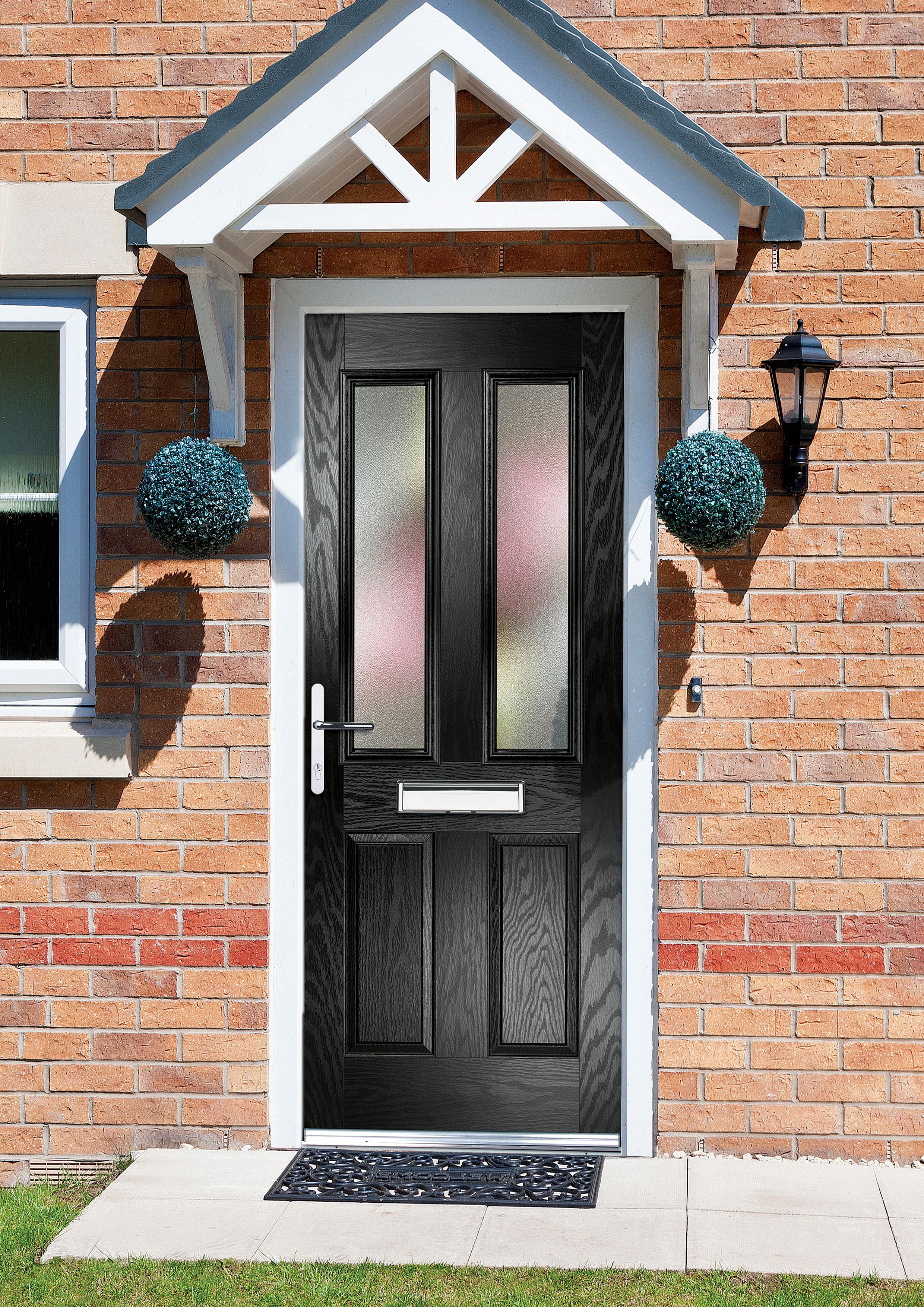 Crystal Frosted Glazed Black Right-hand External Front Door set, (H)2055mm (W)920mm