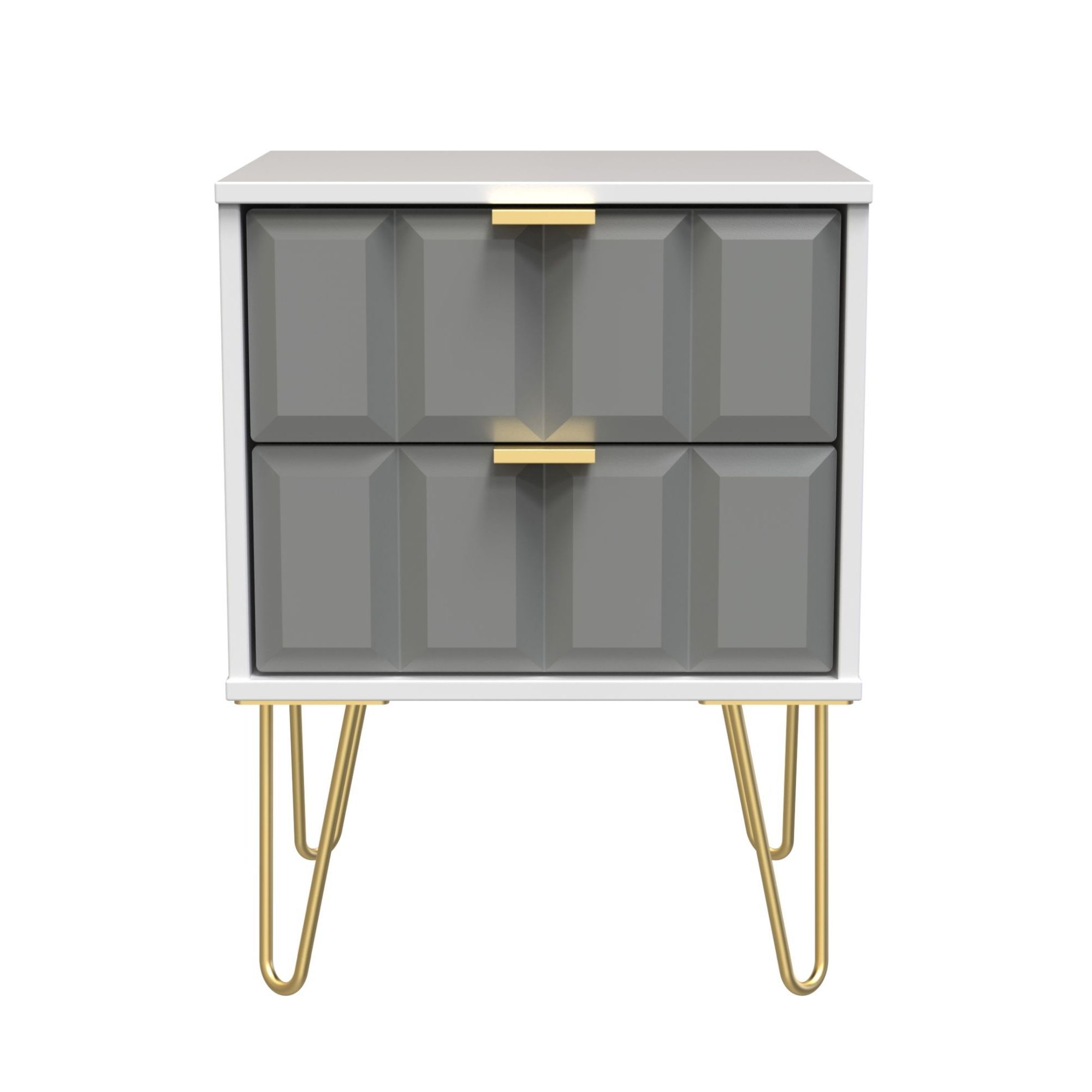 Cube Ready assembled Matt dark grey & white 2 Drawer Bedside chest (H)505mm (W)395mm (D)415mm