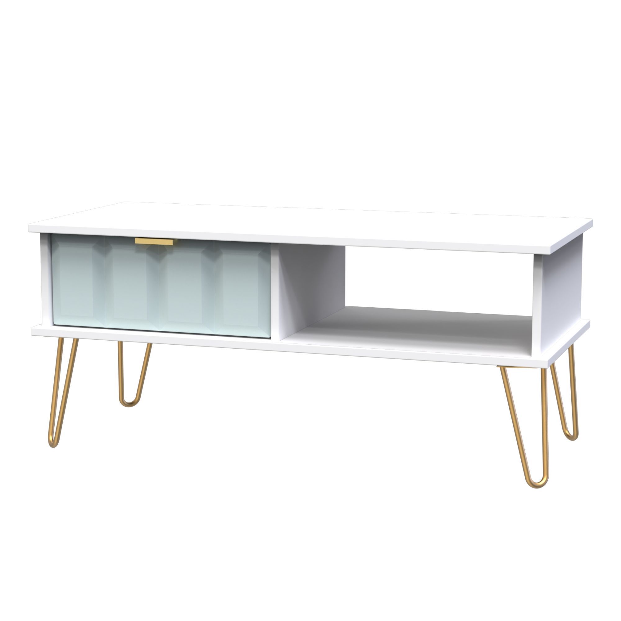 Cube Ready assembled Matt duck egg & white 1 Drawer Small Coffee table (H)455mm (W)905mm (D)395mm