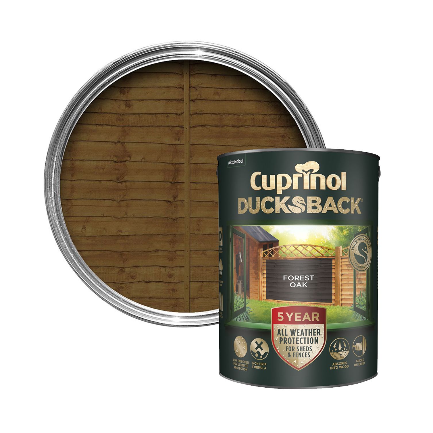 Cuprinol 5 year ducksback Forest oak Exterior Fence & shed Treatment Wood paint, 5L