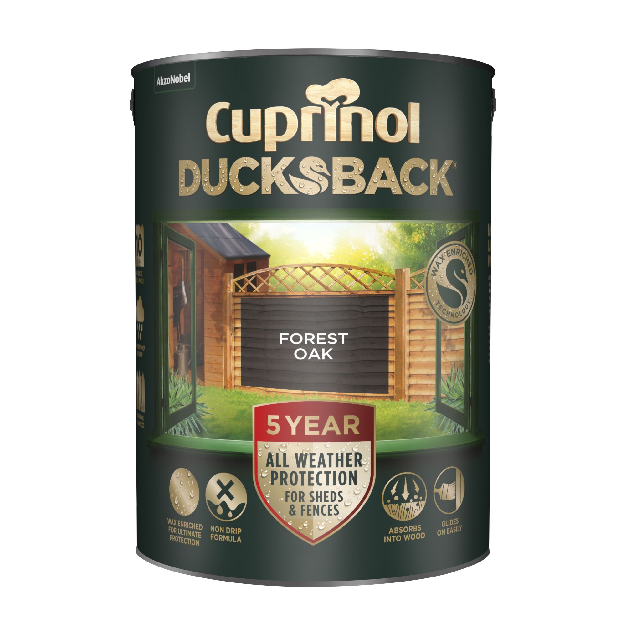 Cuprinol 5 year ducksback Forest oak Exterior Fence & shed Treatment Wood paint, 5L