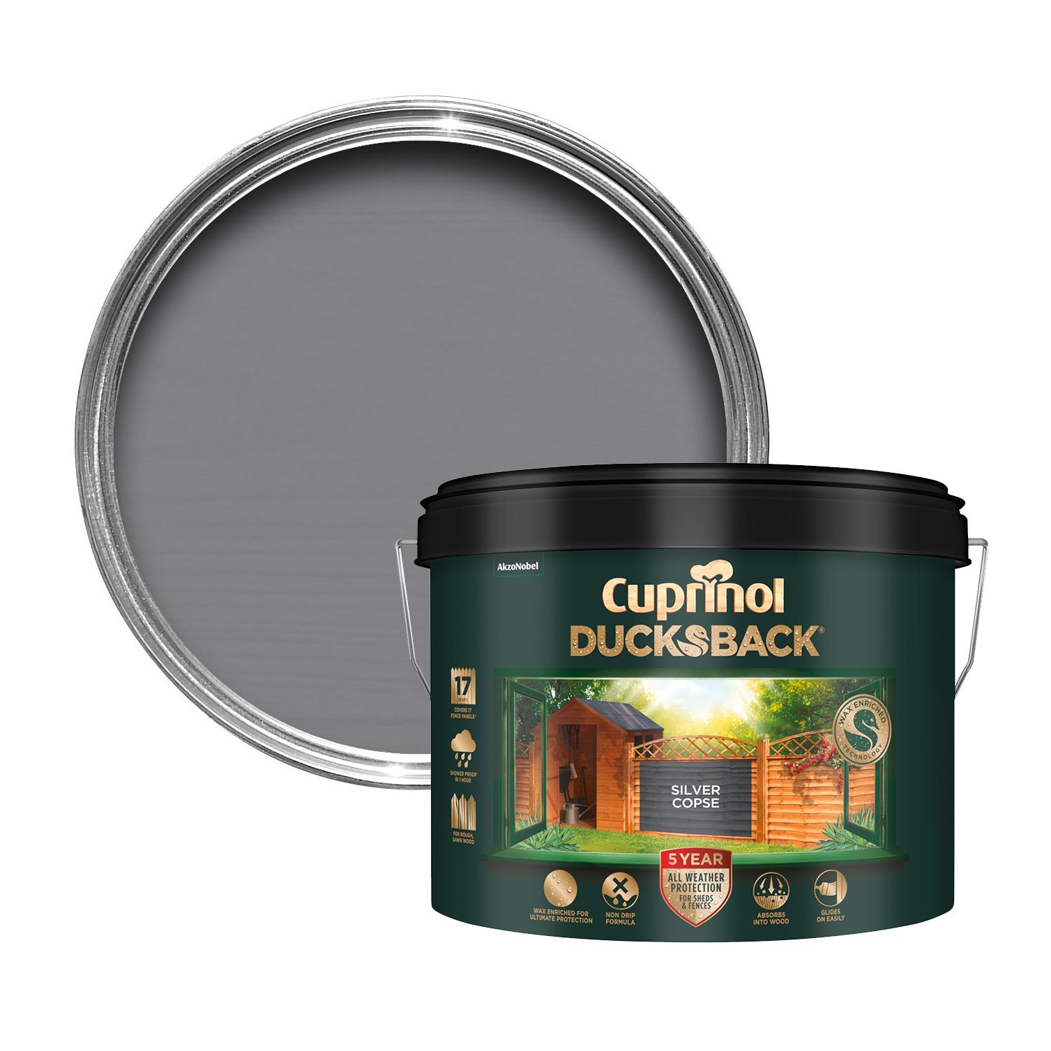 Cuprinol 5 year ducksback Silver copse Matt Wood paint, 9L Tradepoint