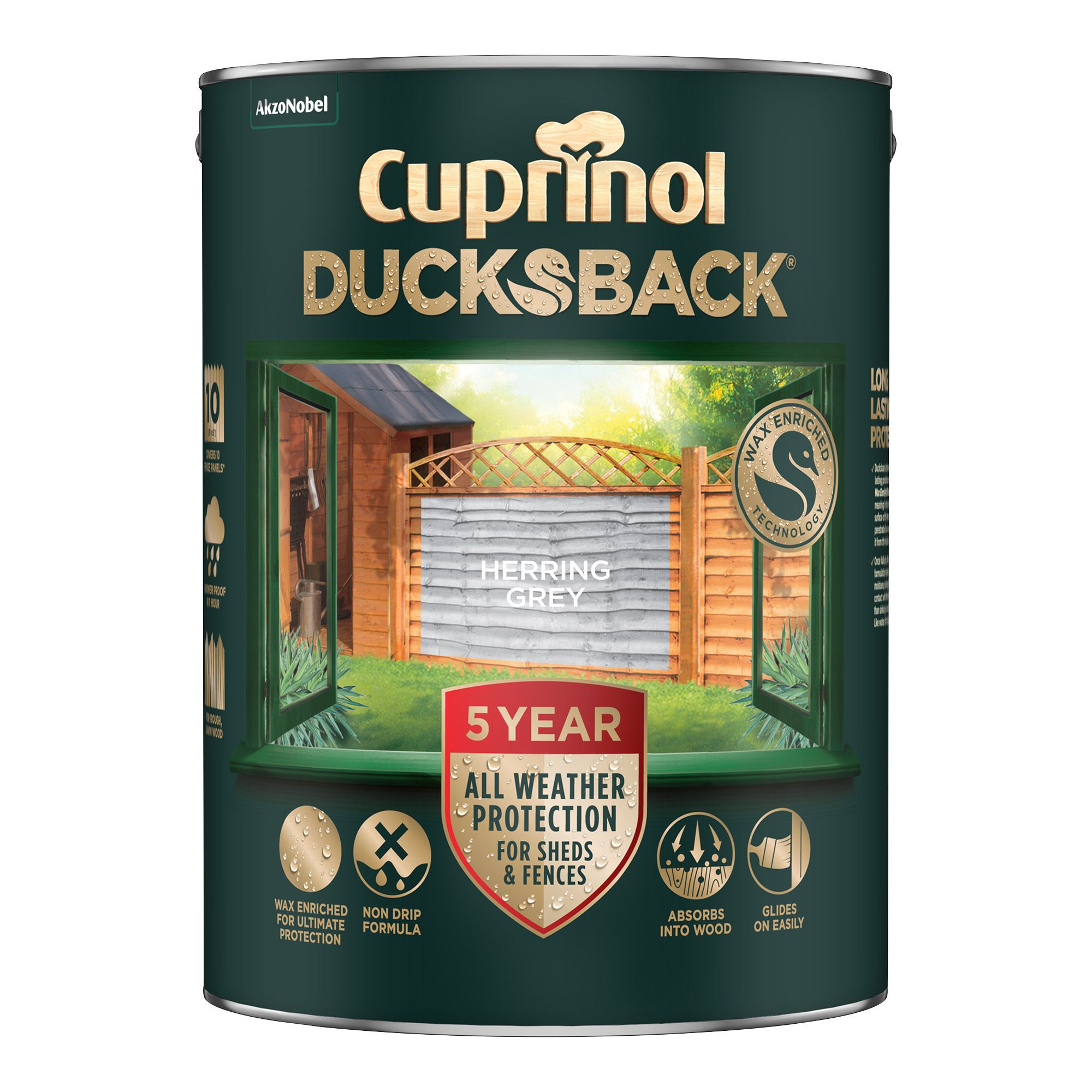 Cuprinol Ducksback Herring Grey Matt Exterior Wood paint, 5L Tin