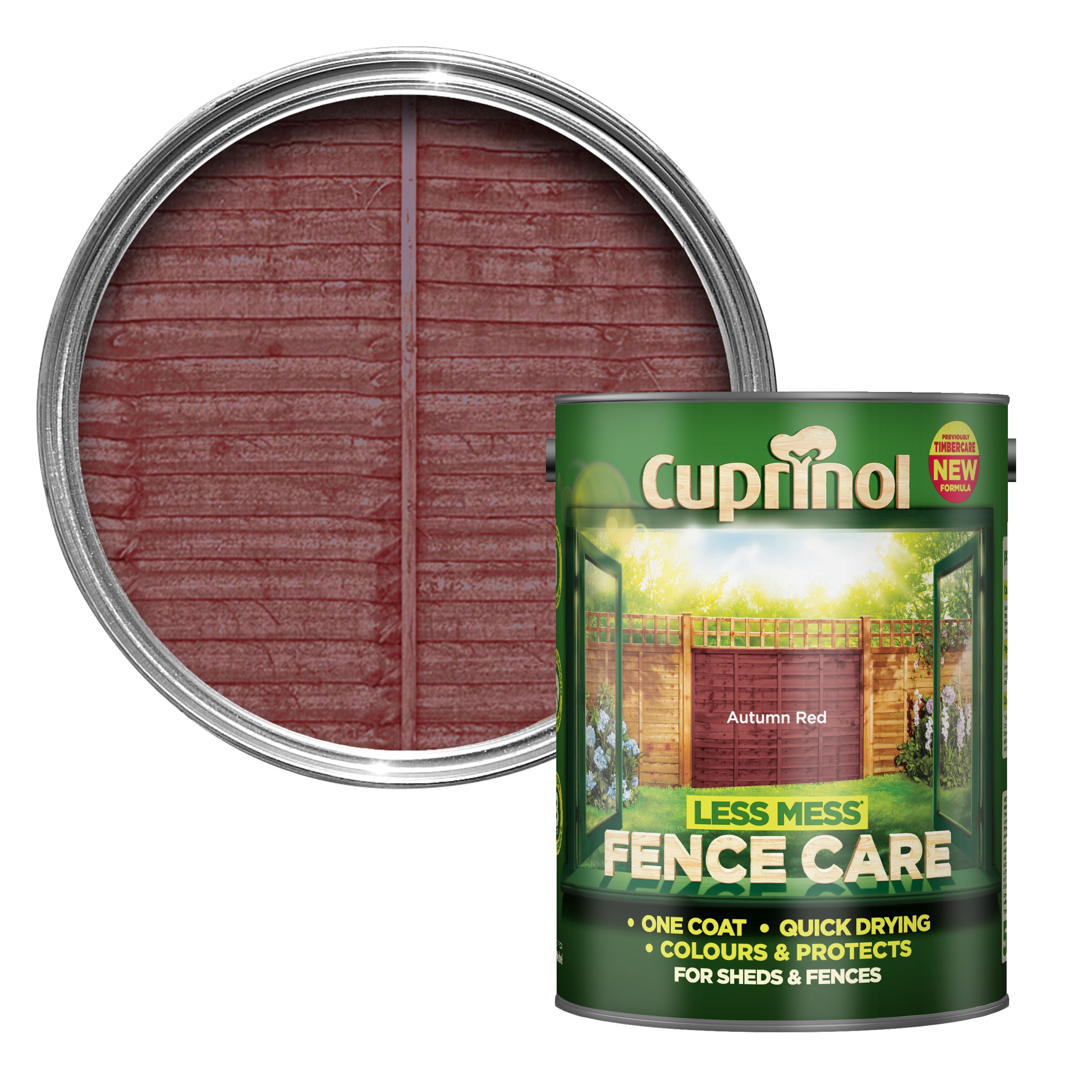 Cuprinol Less Mess Fence Care Autumn Red Matt Wood Paint 5l Tradepoint