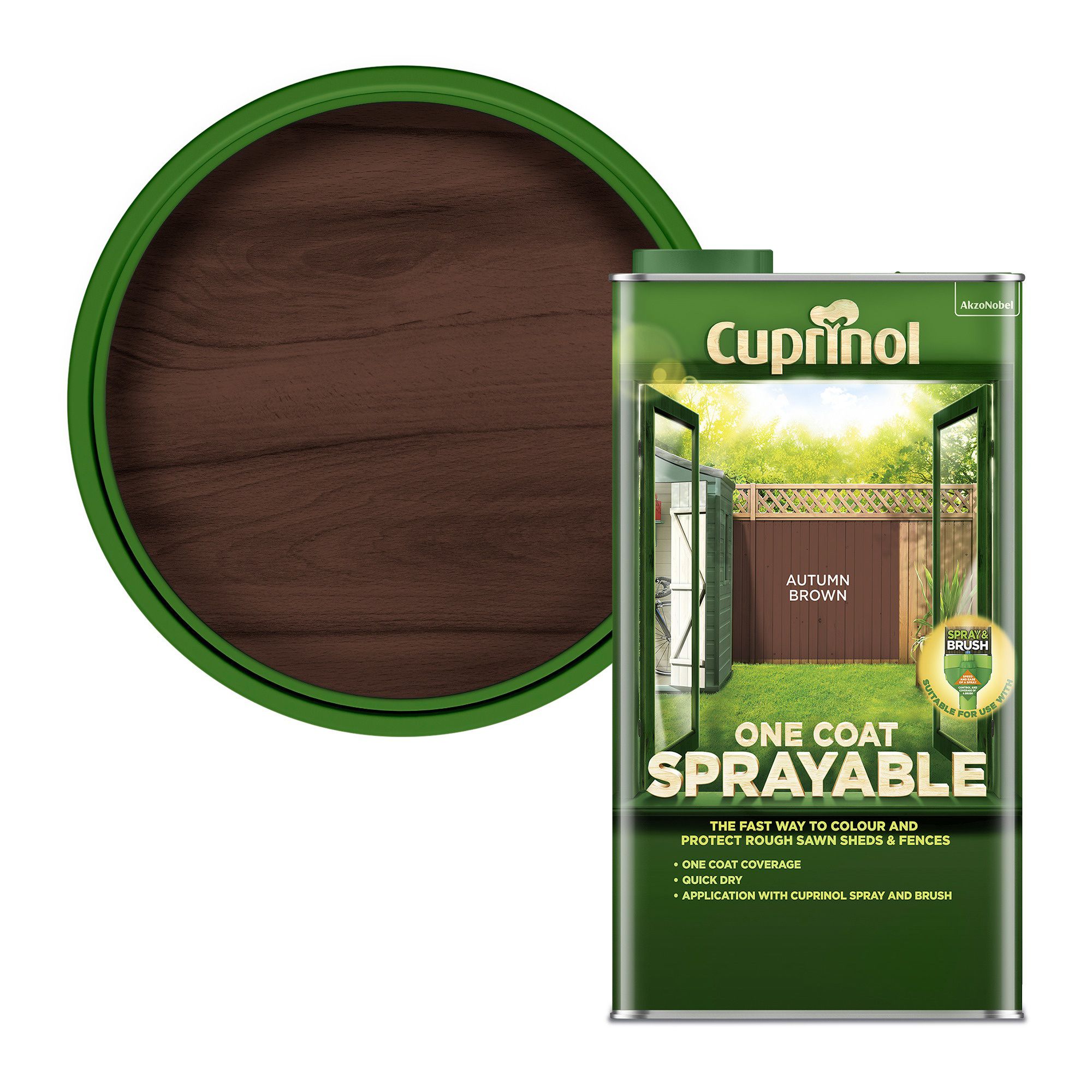 Cuprinol One coat sprayable Autumn brown Matt Exterior Fence & shed Treatment Wood paint, 5L