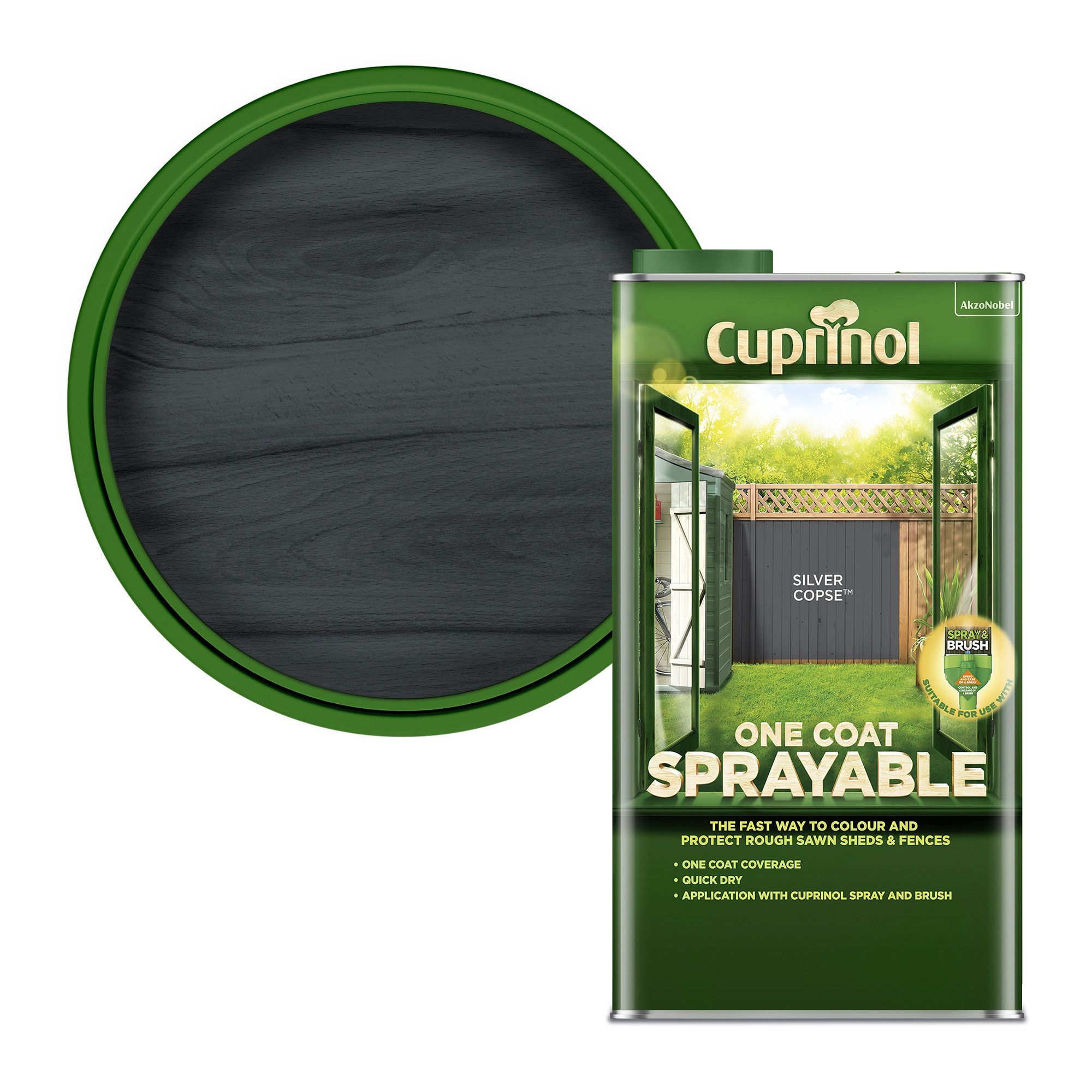 Cuprinol One coat sprayable Silver copse Matt Exterior Fence & shed Treatment Wood paint, 5L