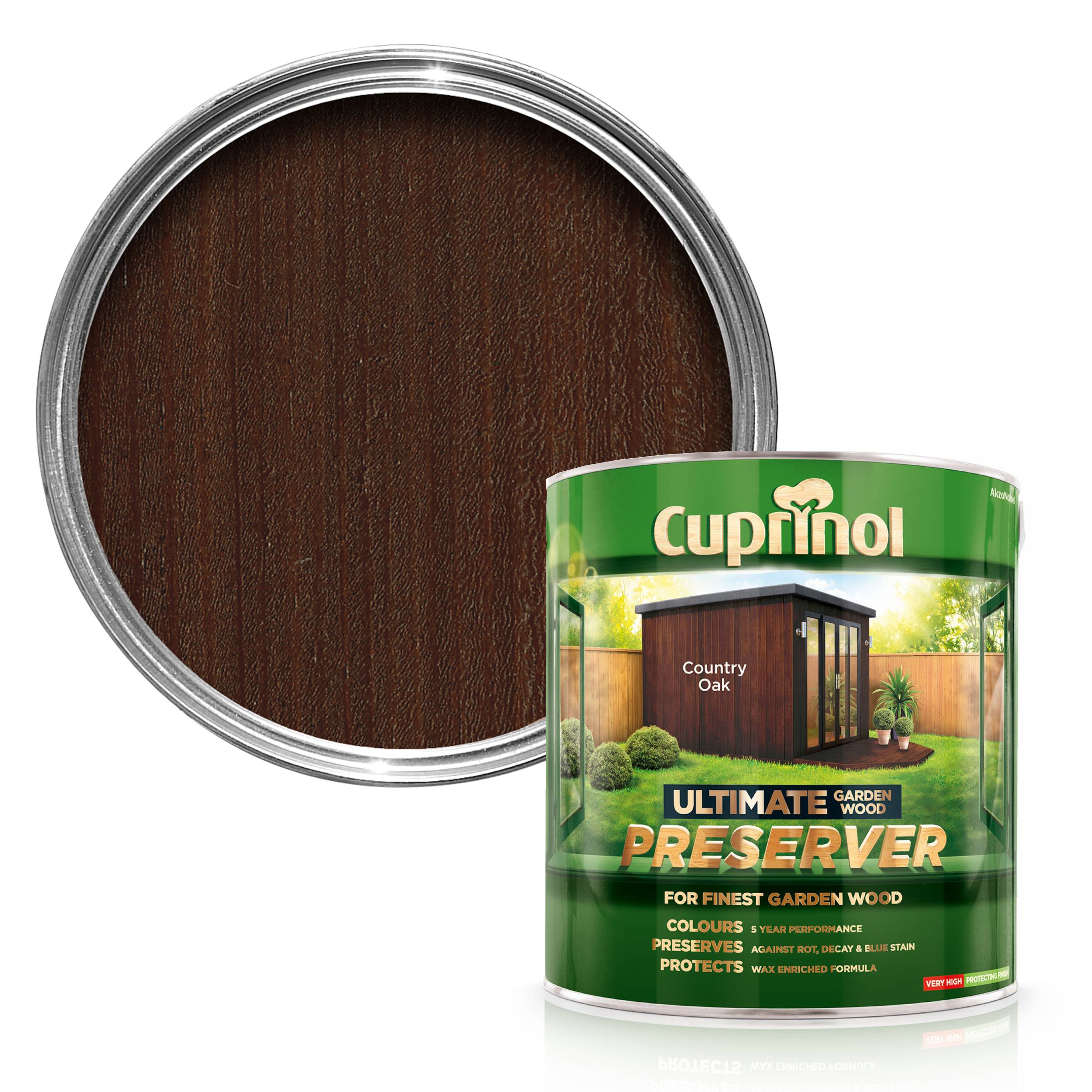Cuprinol Ultimate Country oak Matt Exterior Arbours, fencing, gates, sheds & summerhouses Preserver Wood paint, 4L Tin