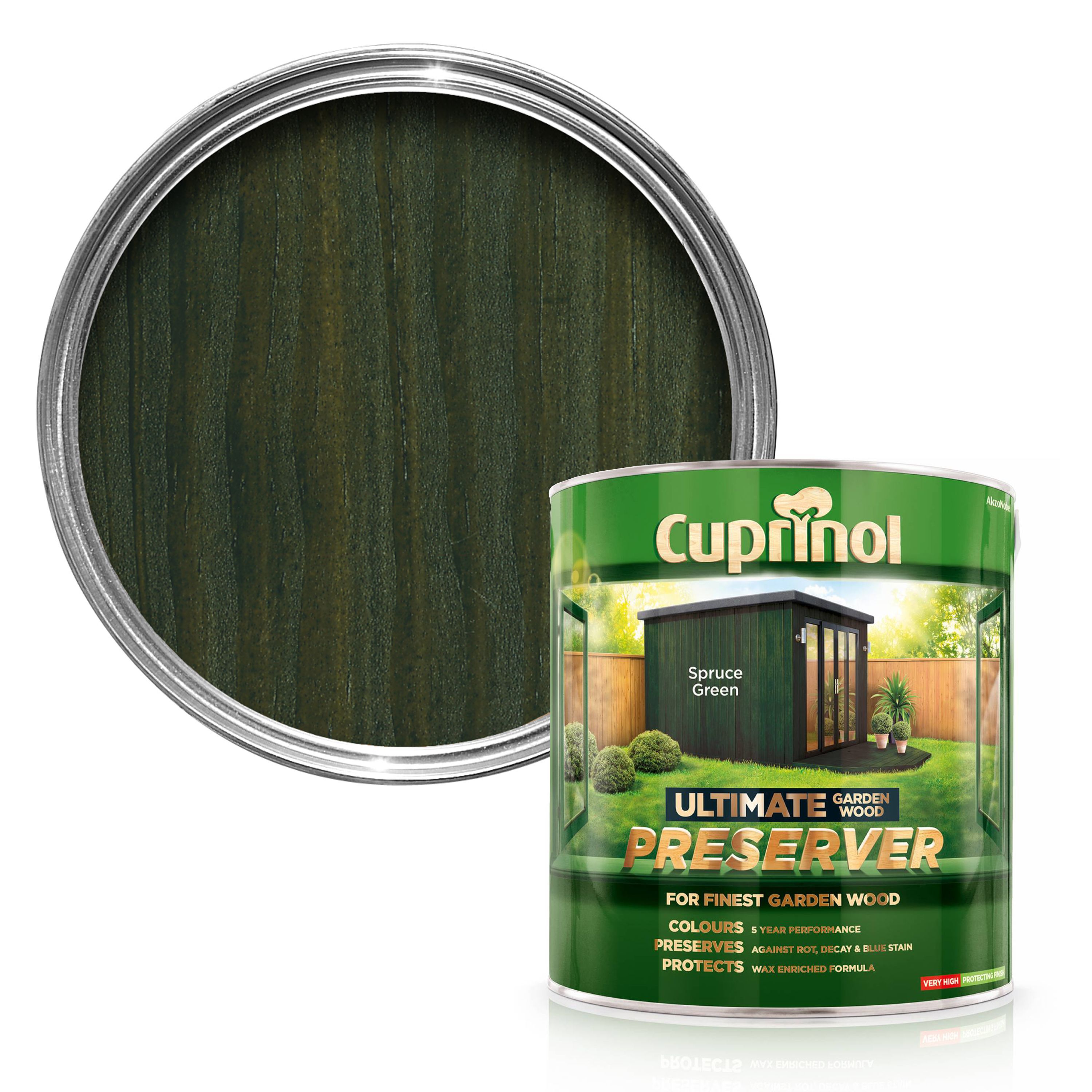 Cuprinol Ultimate Spruce green Matt Exterior Arbours, fencing, gates, sheds & summerhouses Preserver Wood paint, 4L Tin