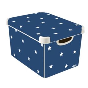 Curver Deco Box Blue & White Stars Large Plastic Stackable Storage box & Lid