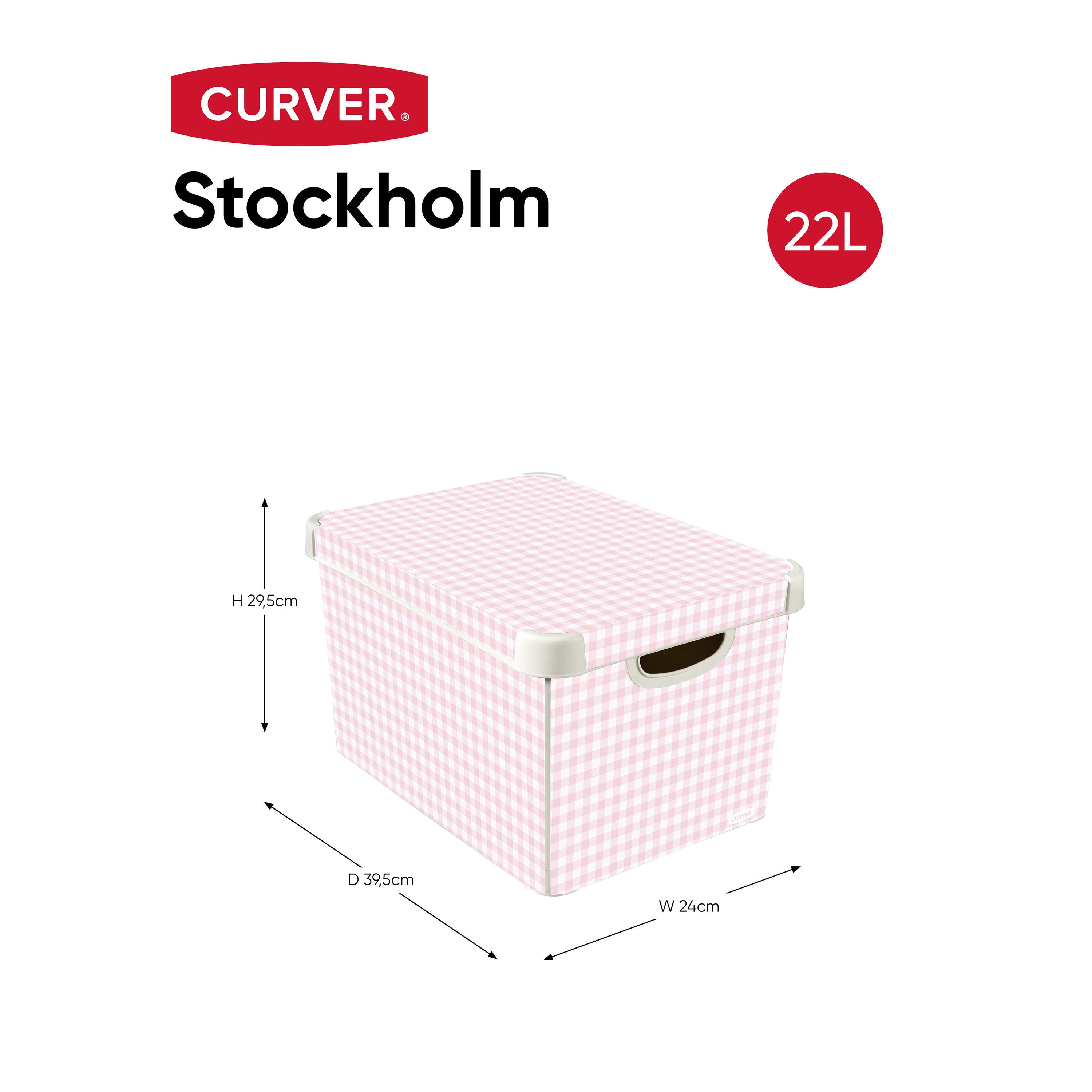 Curver Deco Box Pink & White Gingham Large Plastic Stackable Storage box & Lid