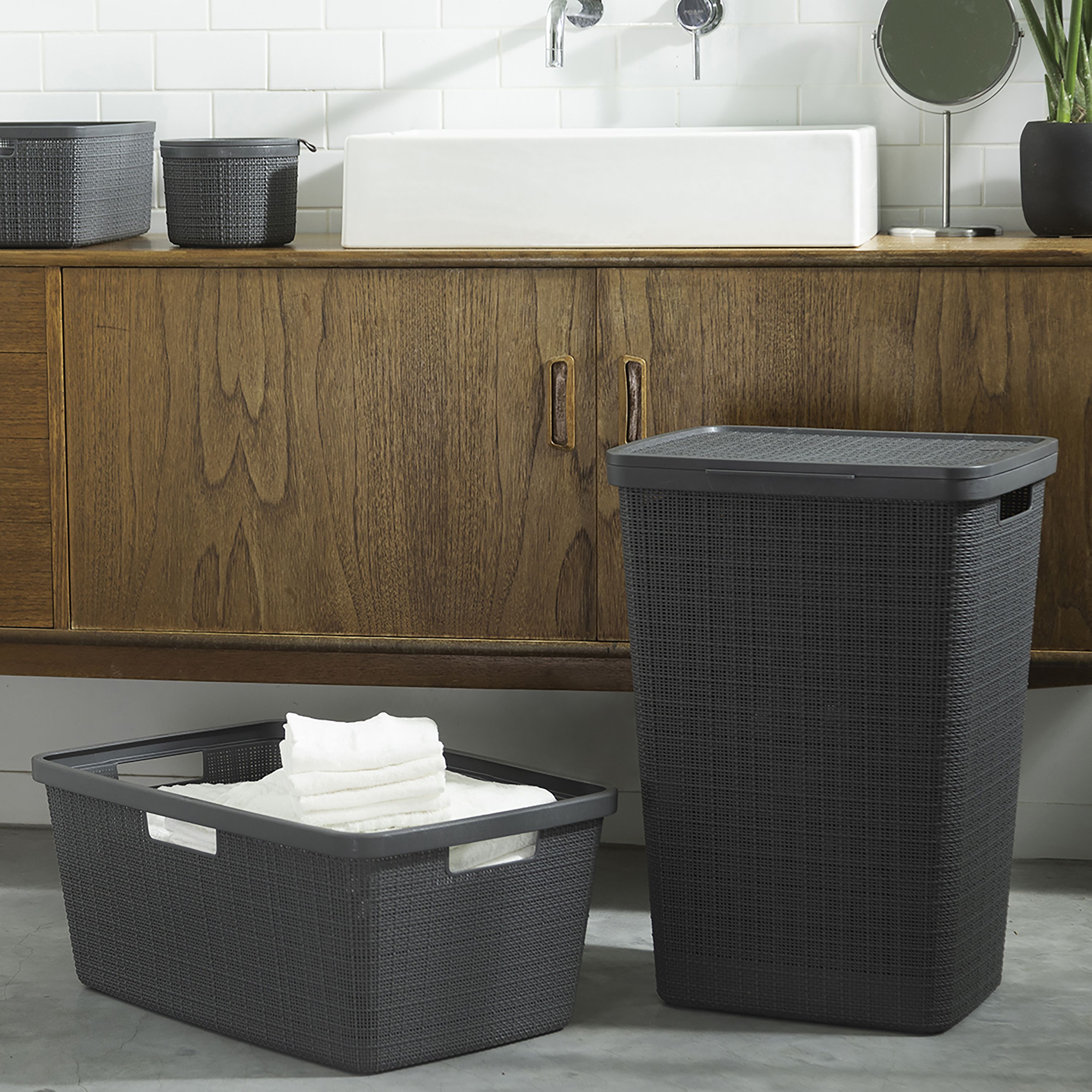 Curver Deep shadow Jute Plastic Laundry basket, 46L