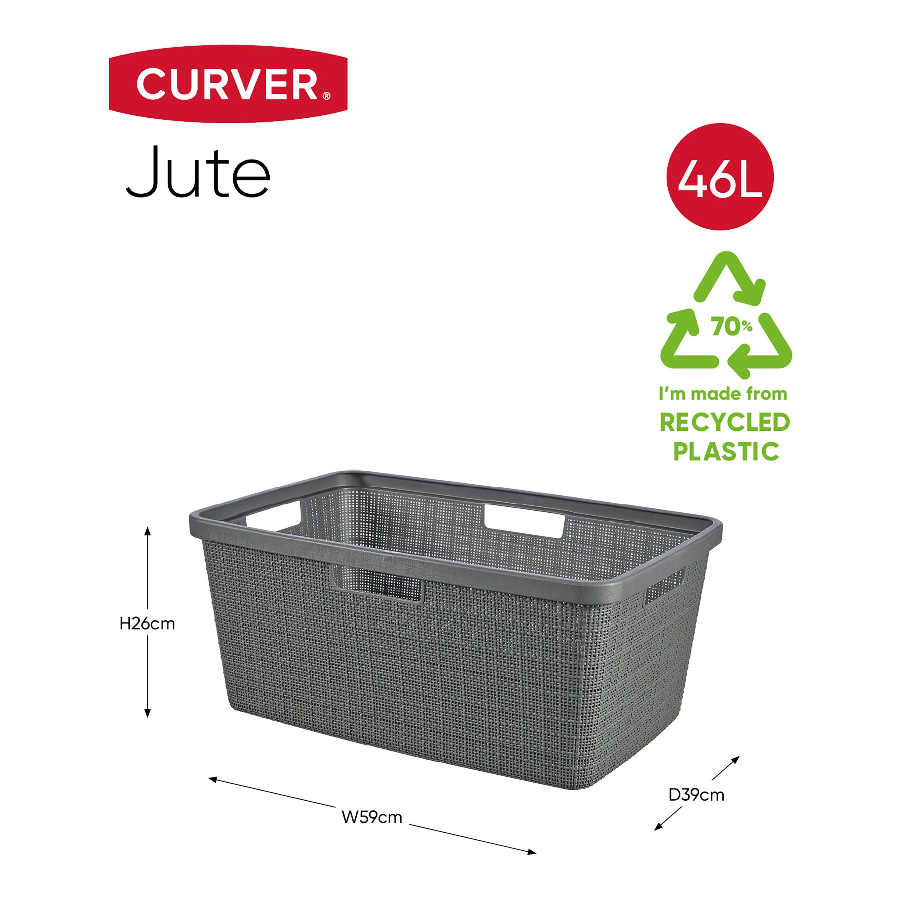 Curver Deep shadow Jute Plastic Laundry basket, 46L