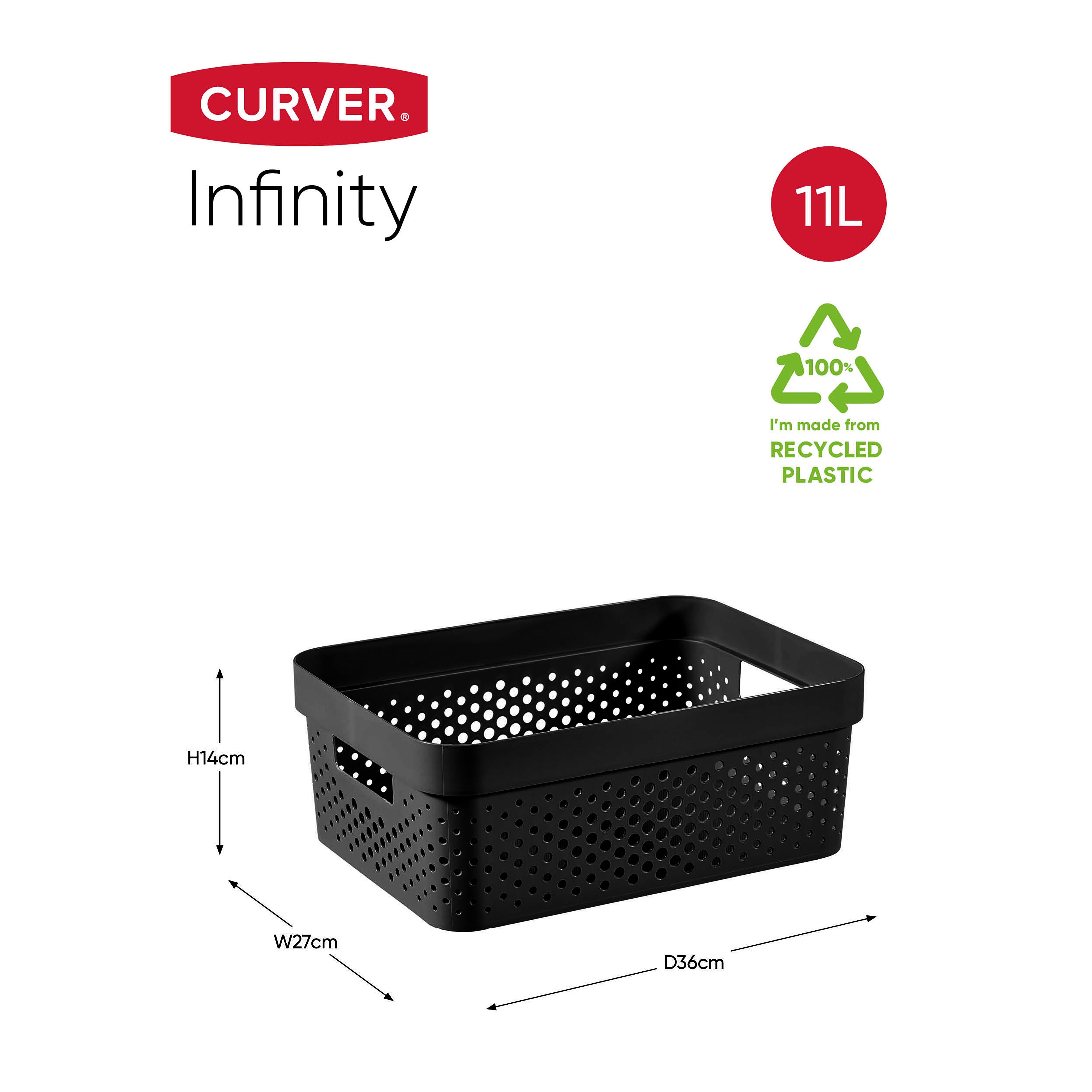 Curver Infinity Dots Black Plastic Stackable Storage basket (H)14cm (W)27cm (D)36cm