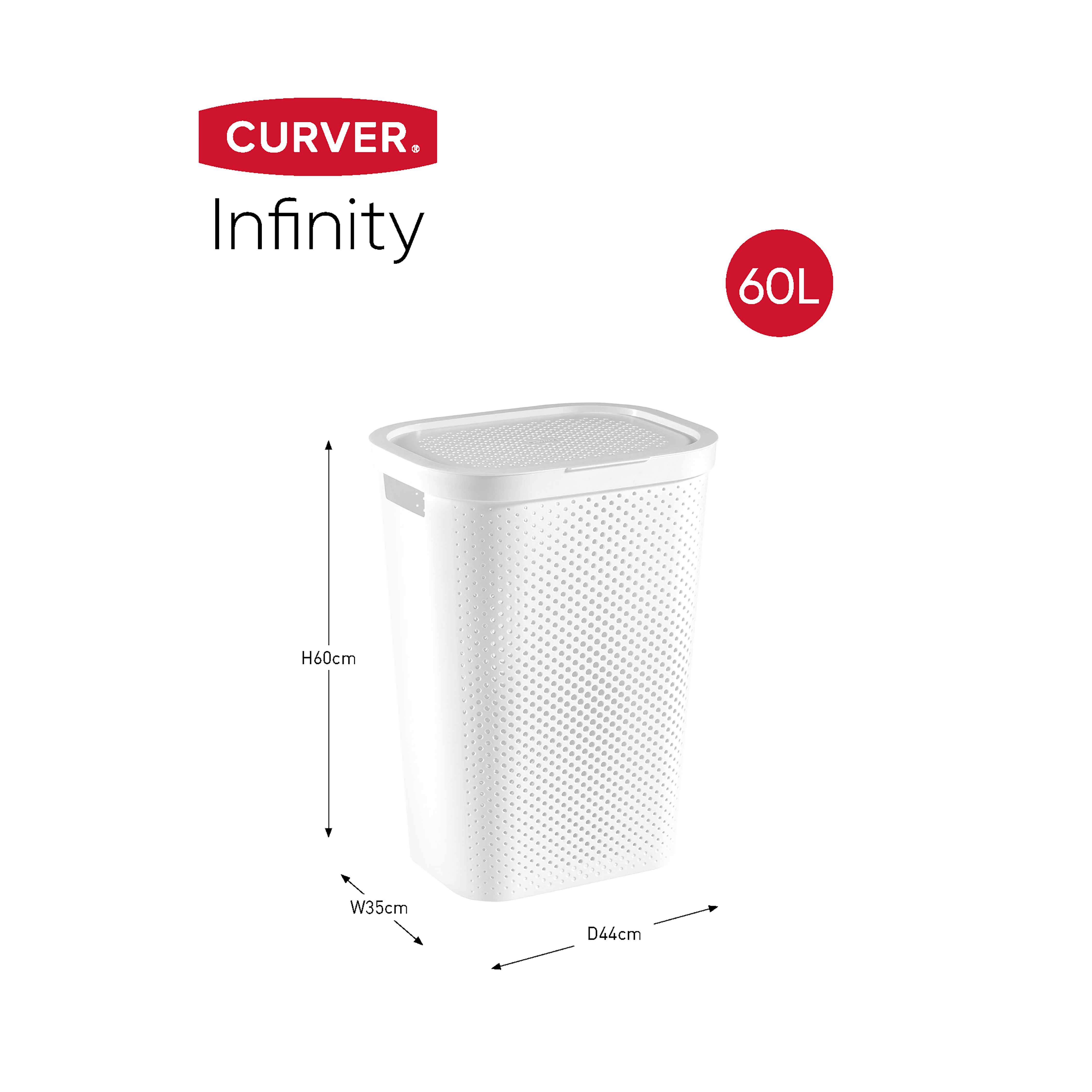 Curver Infinity White Plastic Large Laundry hamper, 60L