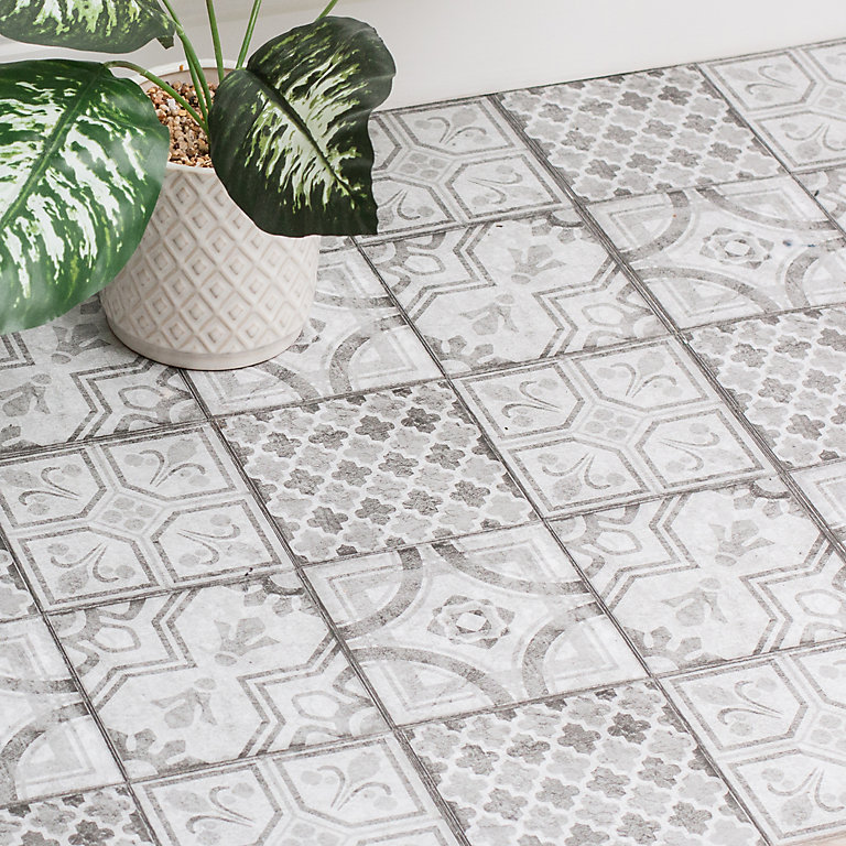 D C Fix Grey White Moroccan Tile, Diy Self Adhesive Vinyl Floor Tiles