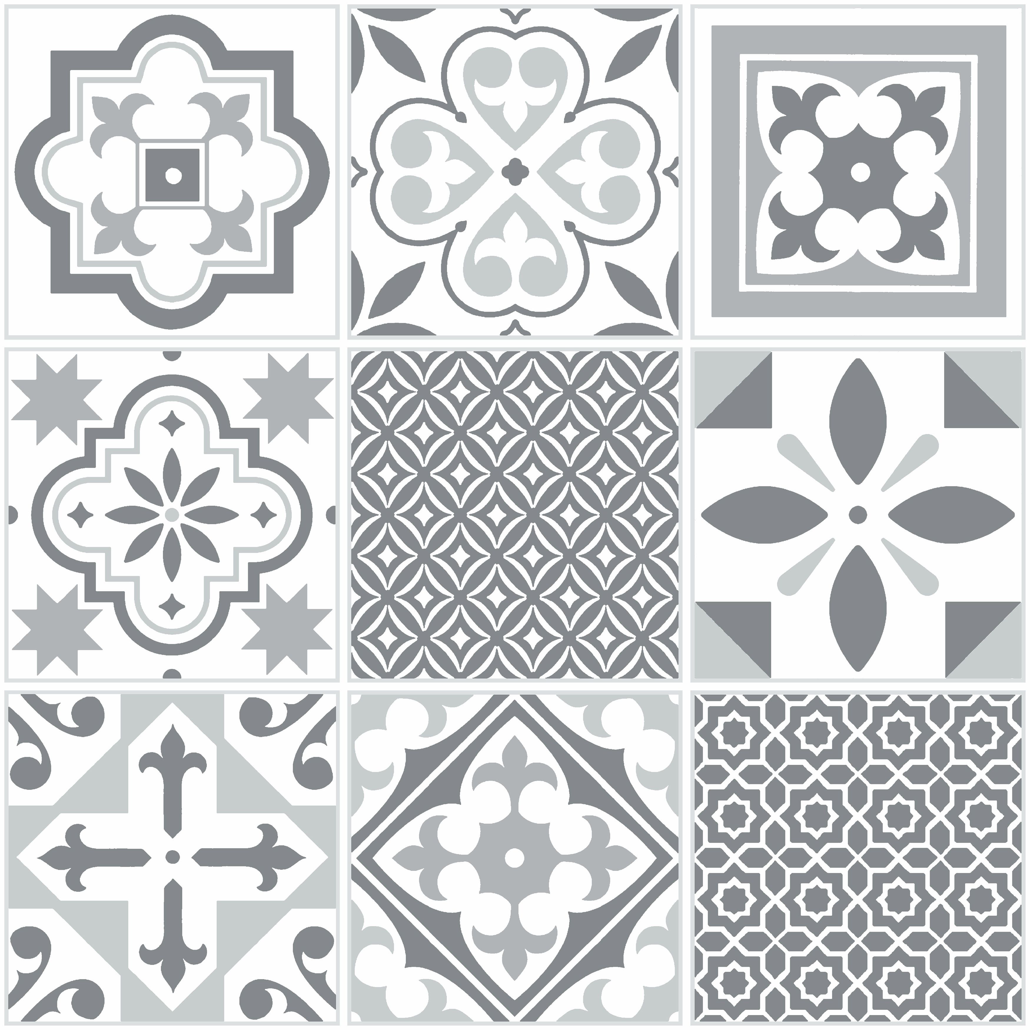 D-C-Fix Grey & White Oriental Tile effect Self-adhesive Vinyl tile, 1.2m²