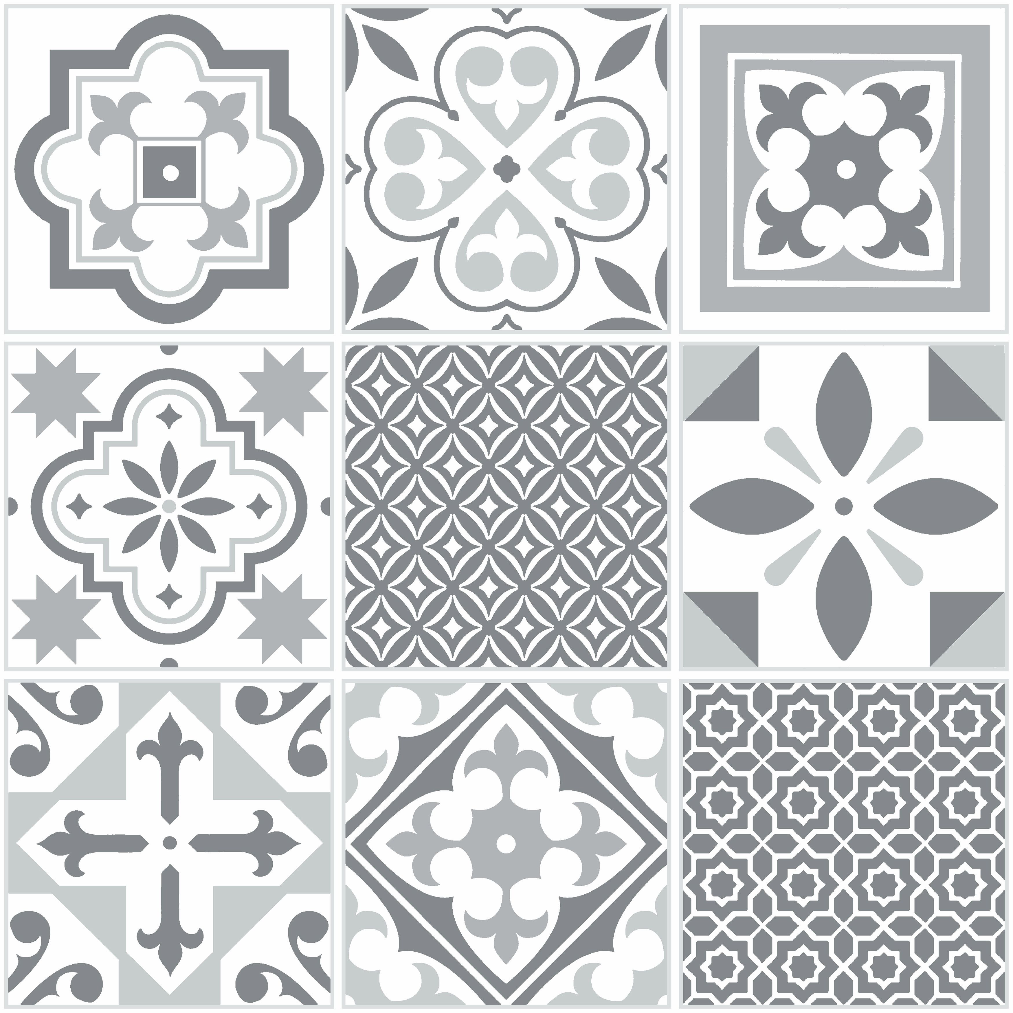 D-C-Fix Grey & White Oriental Tile effect Self-adhesive Vinyl tile, Pack of 11