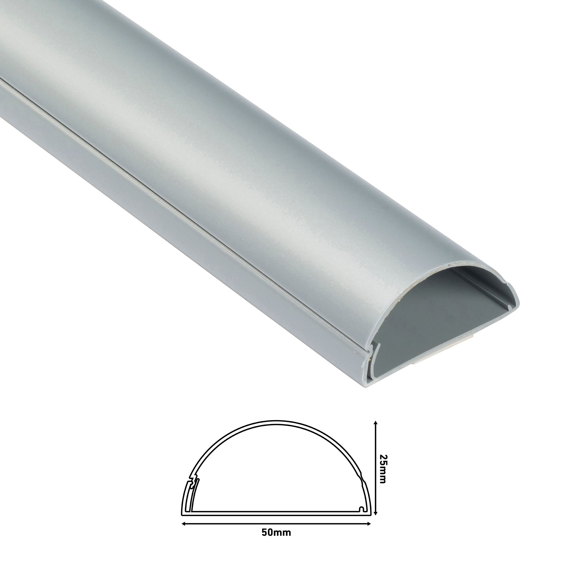 D-Line Aluminium effect Semi-circle Decorative trunking,(W)50mm (L)1m (H)25mm