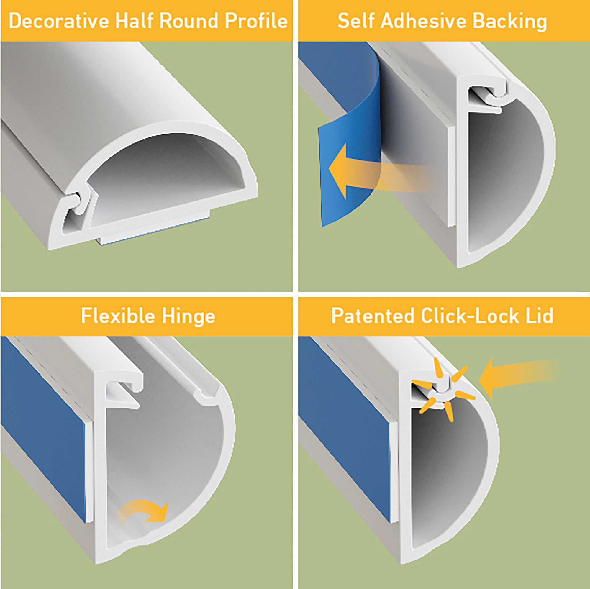 D-Line White Semi-circle Decorative trunking,(W)16mm (L)2m (H)8mm, Pack of 4