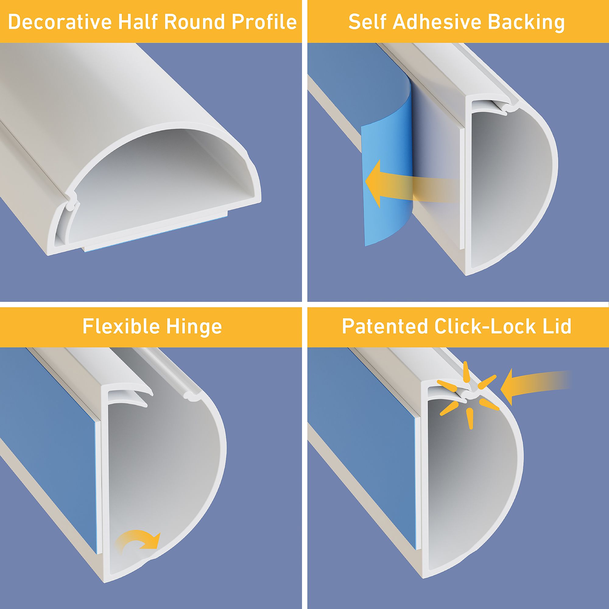 D-Line White Semi-circle Decorative trunking,(W)30mm (L)2m (H)15mm, Pack of 4