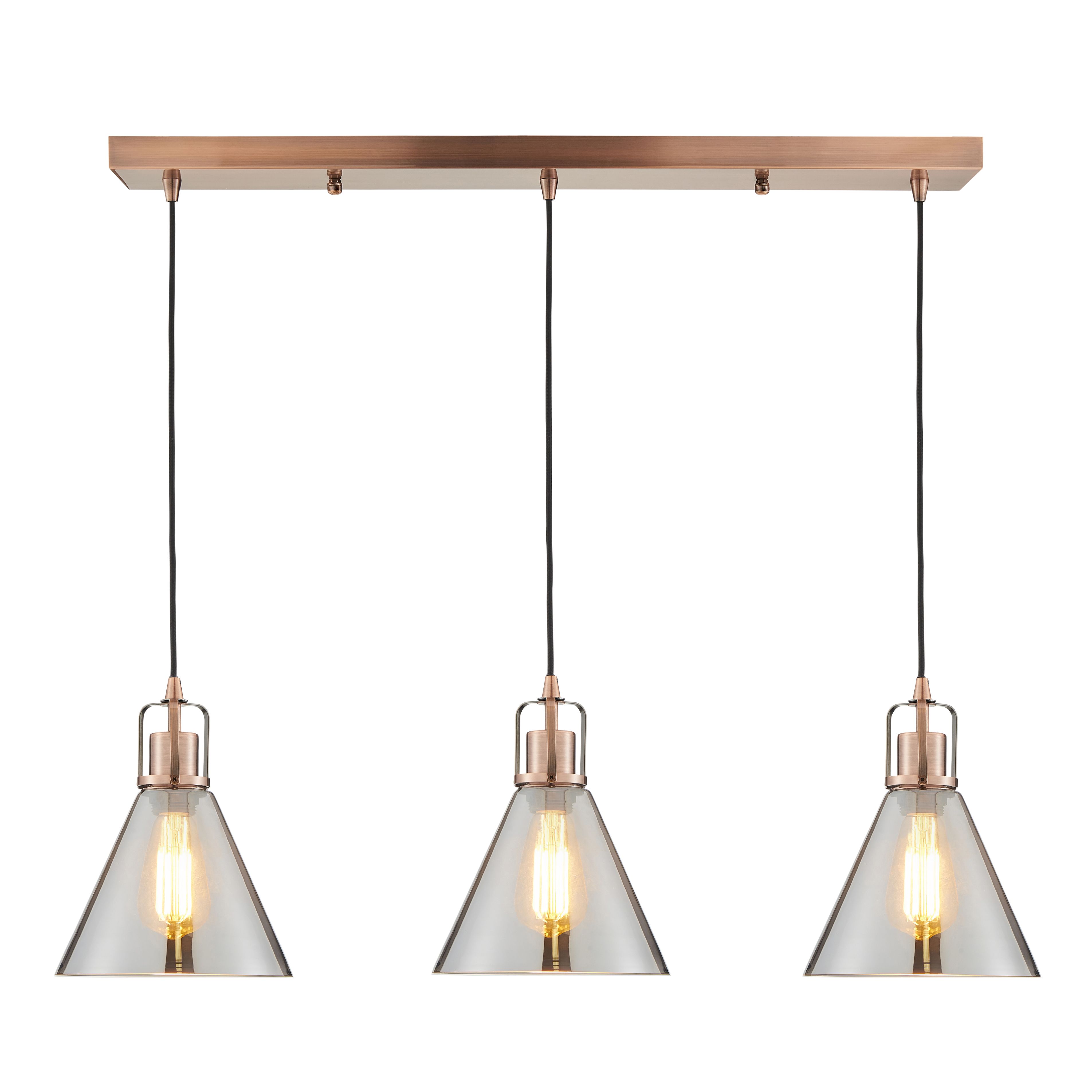 Dafyd Cone Antique copper effect 3 Lamp Pendant ceiling light, (Dia)900mm
