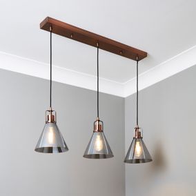 Dafyd Cone Antique copper effect 3 Lamp Pendant ceiling light, (Dia)900mm