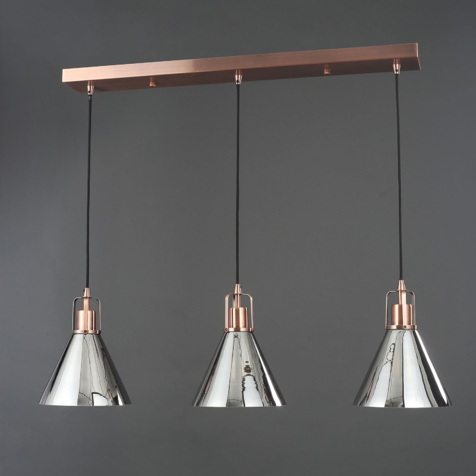 Dafyd Flush Antique copper & smoke 3 Lamp Ceiling light