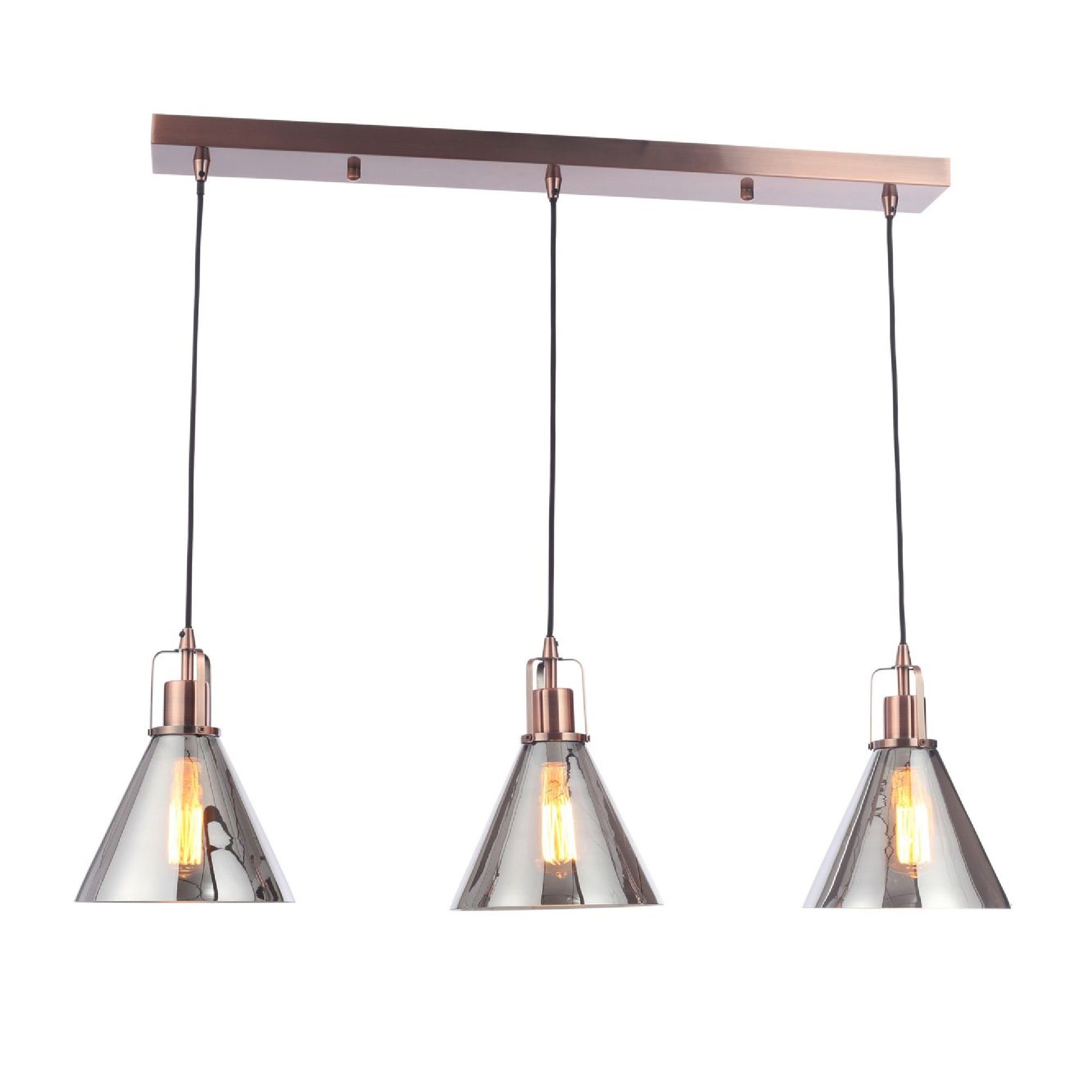 Dafyd Flush Antique copper & smoke 3 Lamp Ceiling light