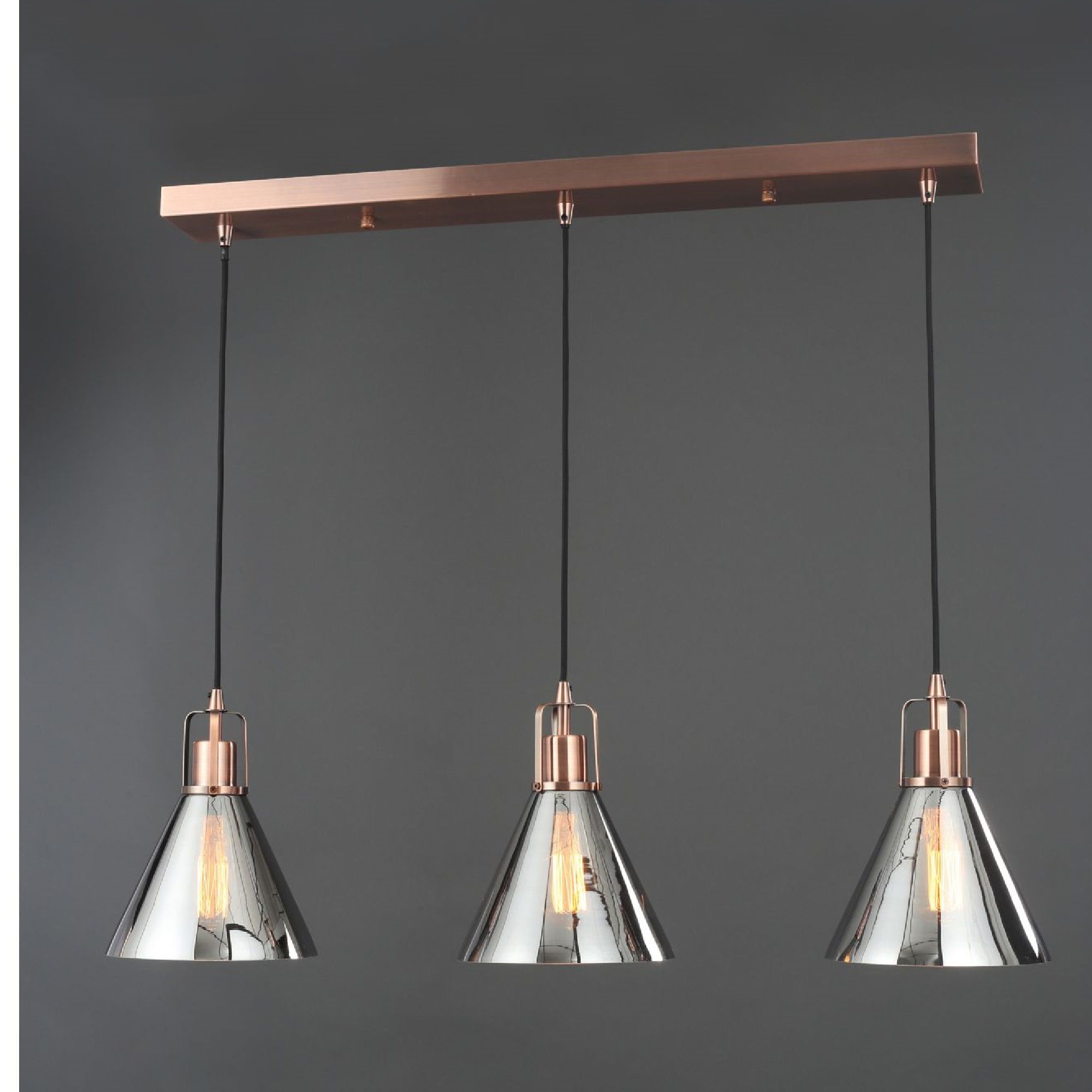 Dafyd Flush Antique copper & smoke 3 Lamp Ceiling light