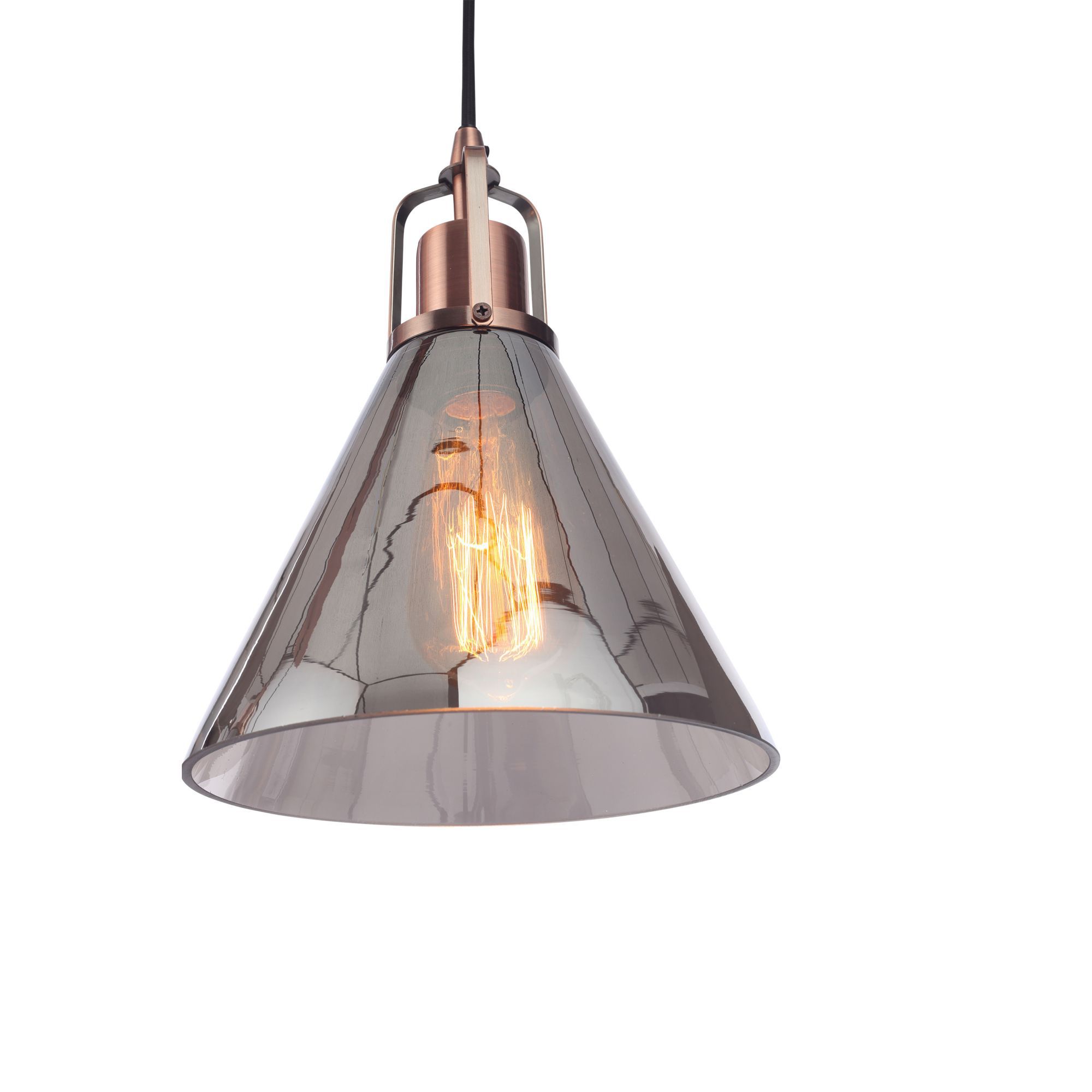 Dafyd Flush Antique copper & smoke 3 Lamp Ceiling light