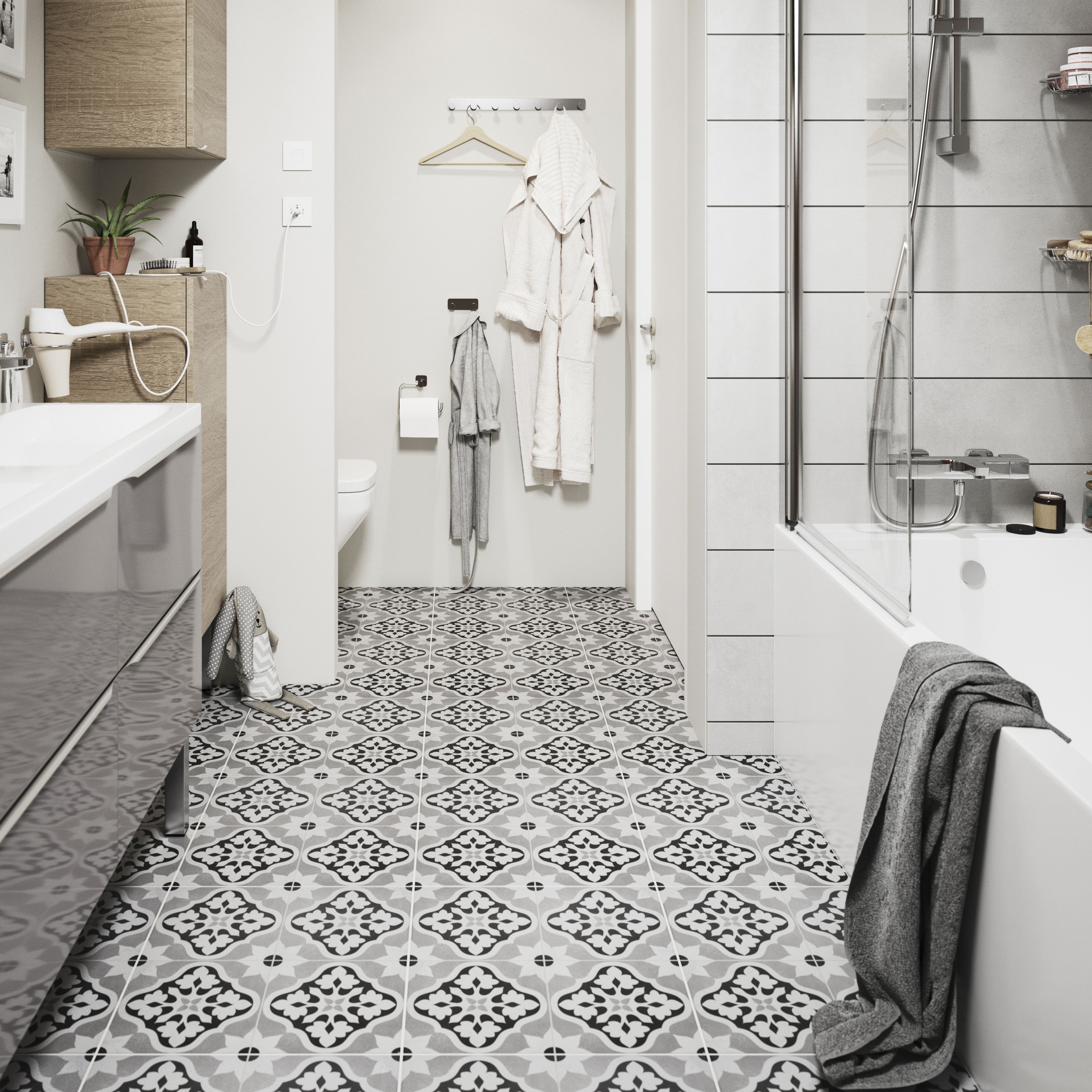 Patterned bathroom online floor tiles