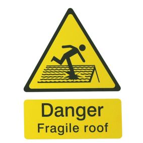 Danger fragile roof Self-adhesive labels, (H)200mm (W)150mm