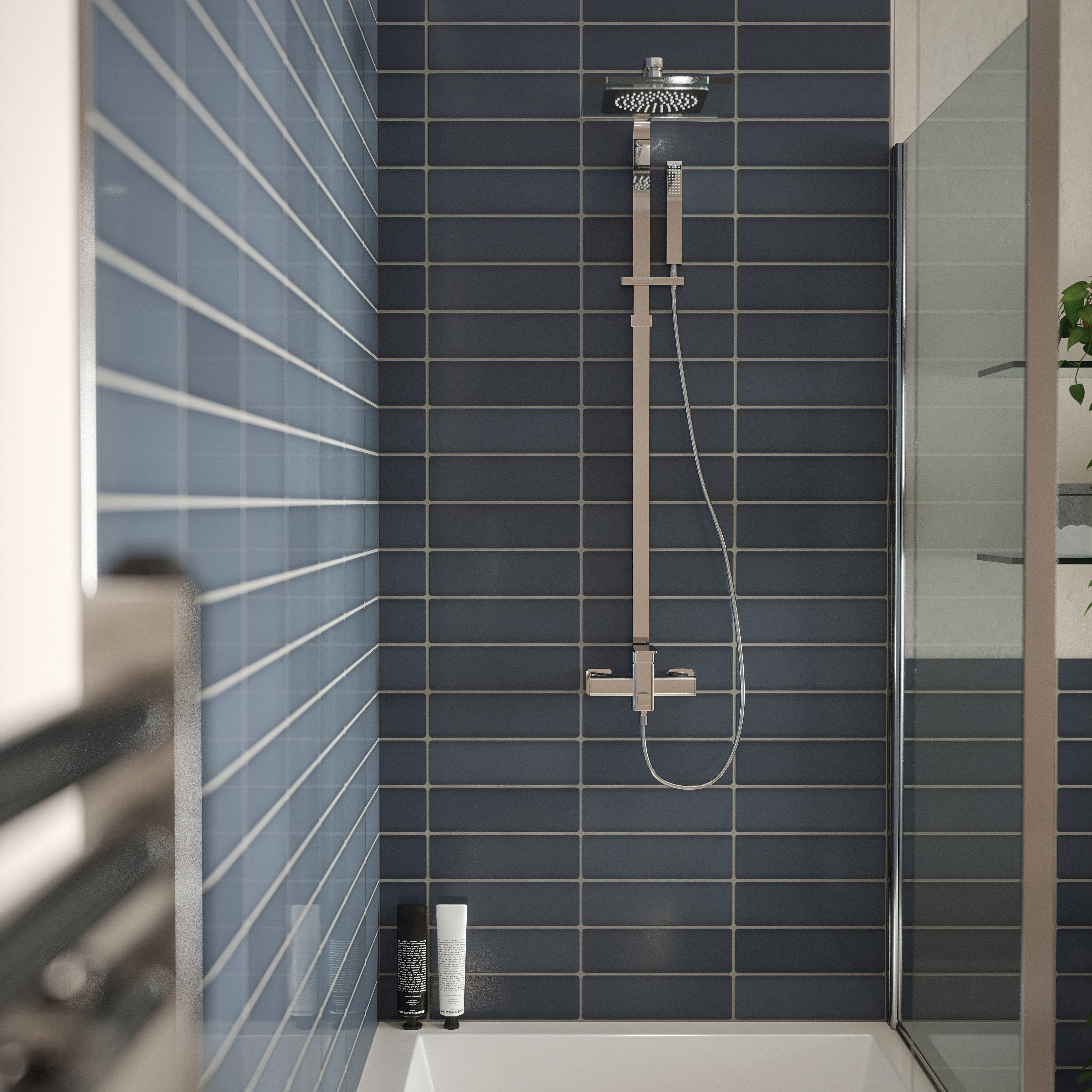 Dark Grey Gloss Ceramic Wall Tile, Pack of 54, (L)245mm (W)75mm