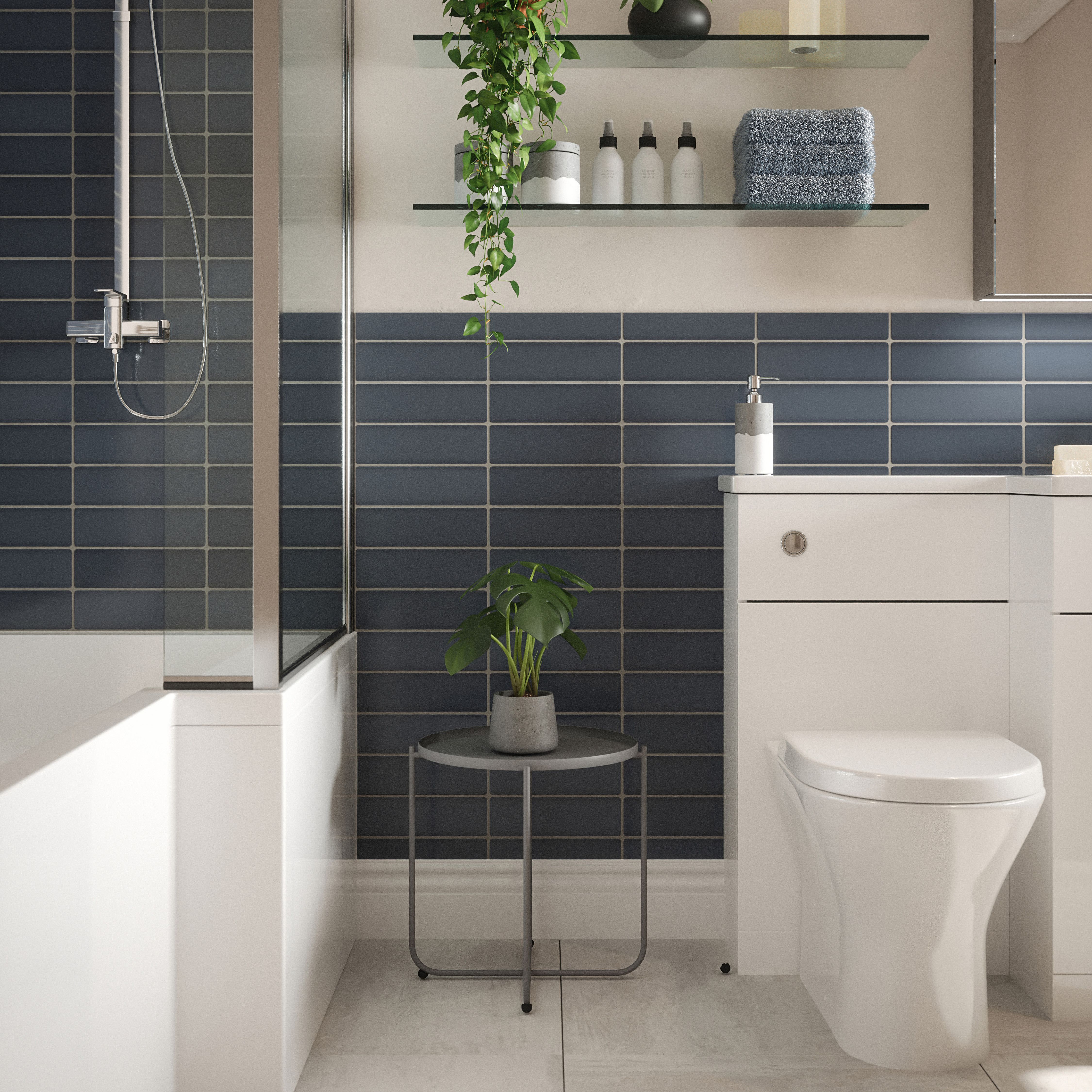 Dark Grey Gloss Ceramic Wall Tile, Pack of 54, (L)245mm (W)75mm
