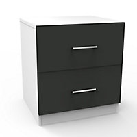 Darwin Gloss anthracite & white 2 Drawer Bedside chest (H)548mm (W)500mm (D)420mm