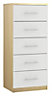 Darwin Gloss white oak effect 5 Drawer Chest (H)1185mm (W)500mm (D)500mm
