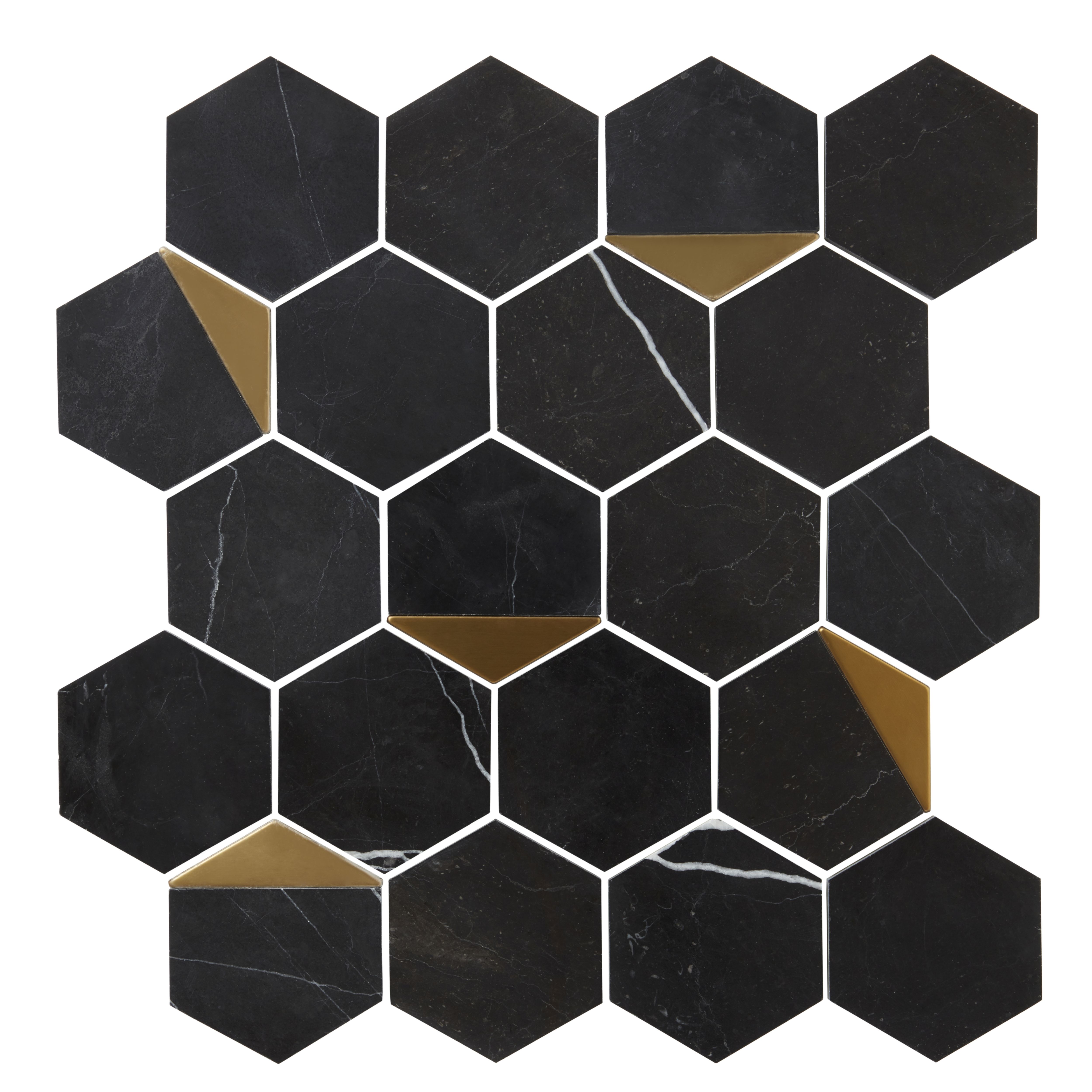 Delicato Black Natural stone & stainless steel Mosaic tile sheet, (L)306mm (W)332mm
