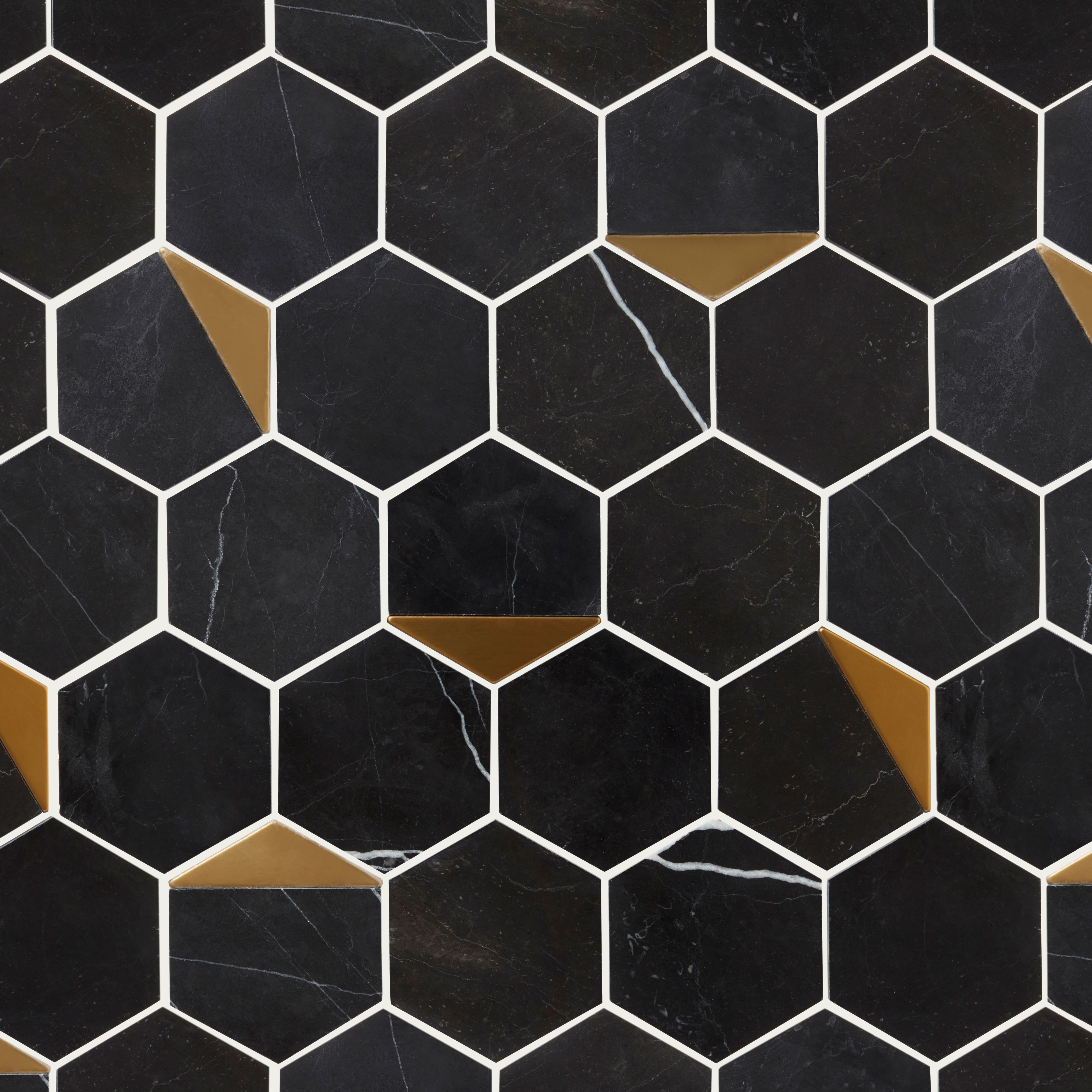 Delicato Black Natural stone & stainless steel Mosaic tile sheet, (L)306mm (W)332mm