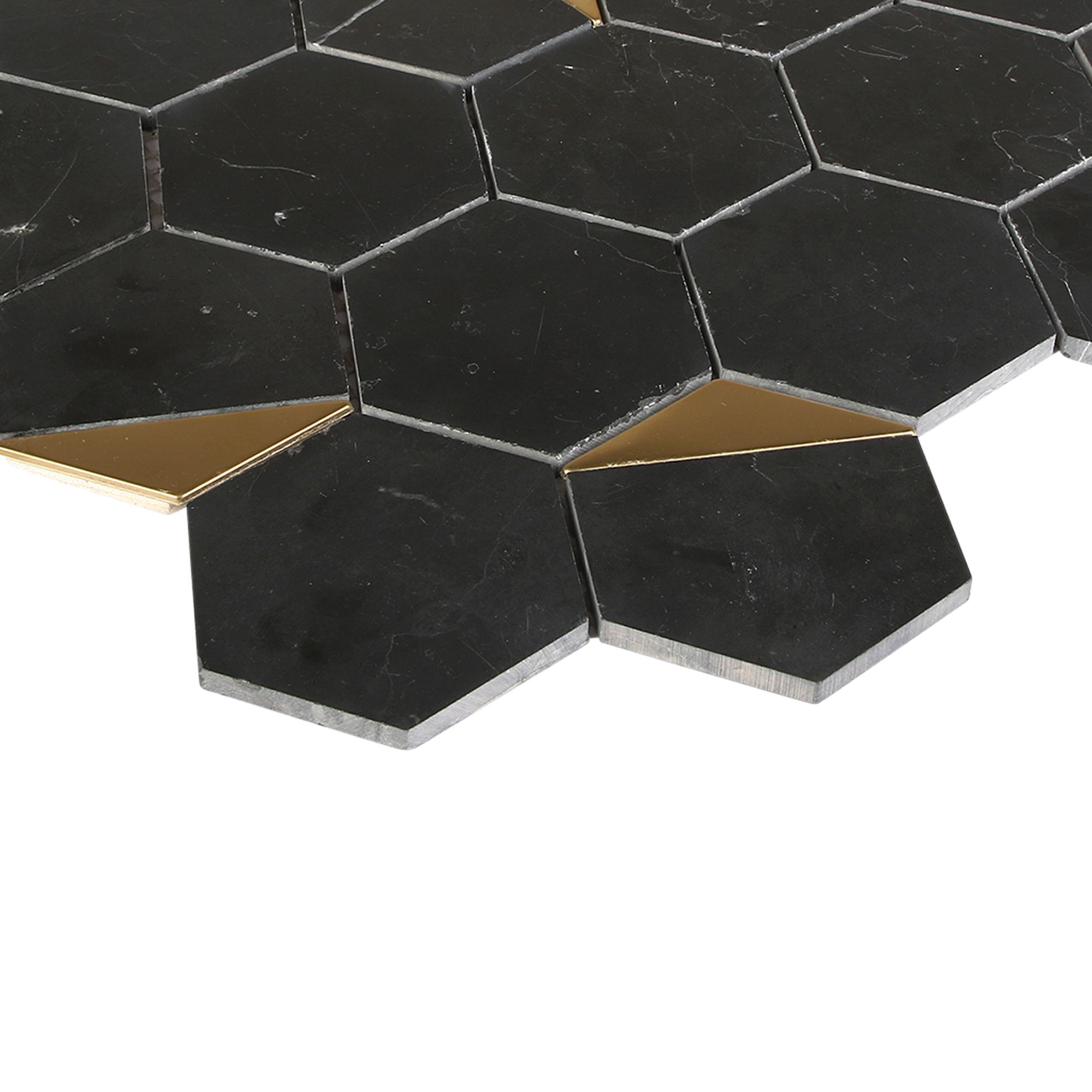 Delicato Black Natural stone & stainless steel Mosaic tile sheet, (L)306mm (W)332mm