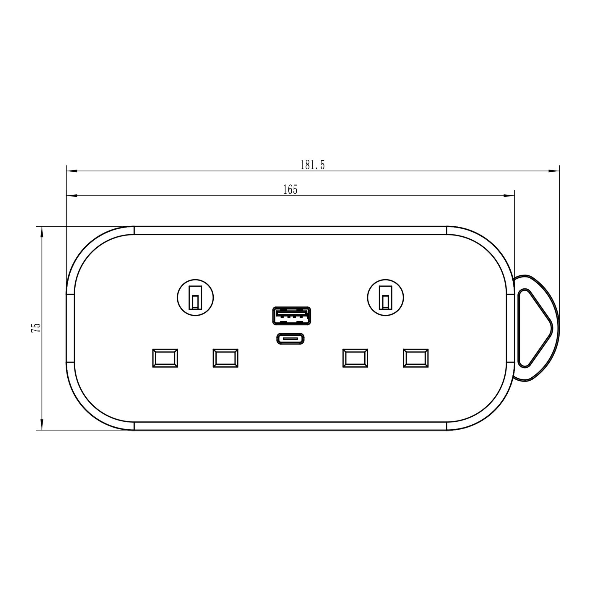 Deta Black 13A 2 socket Travel extension lead with USB, 1.4m