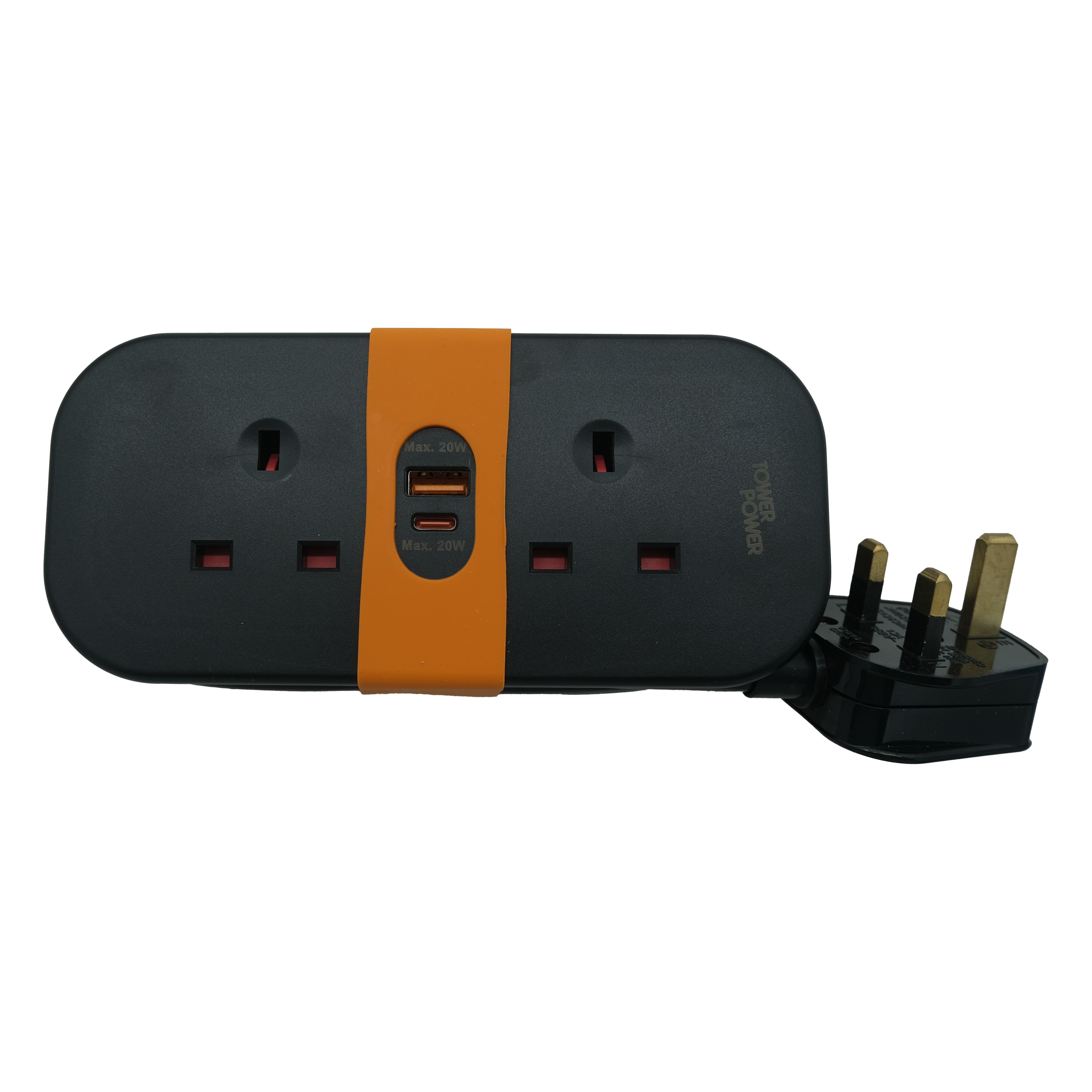 Deta Black 13A 2 socket Travel extension lead with USB, 1.4m